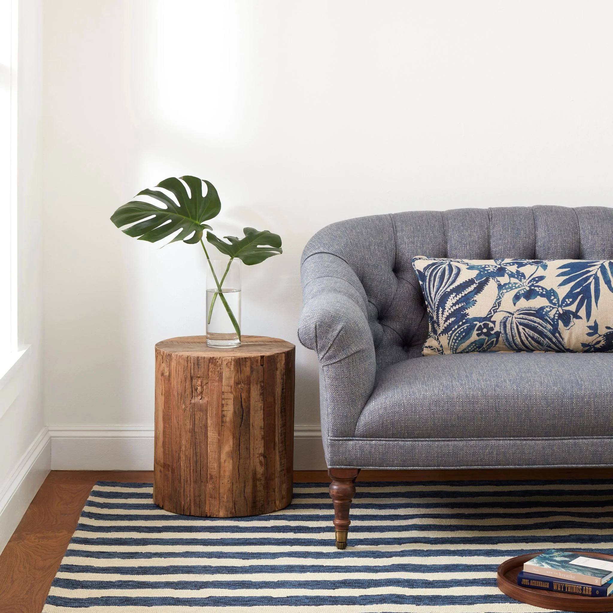 Silas Stripe Navy Hand Micro Hooked Wool Rug - Image 2