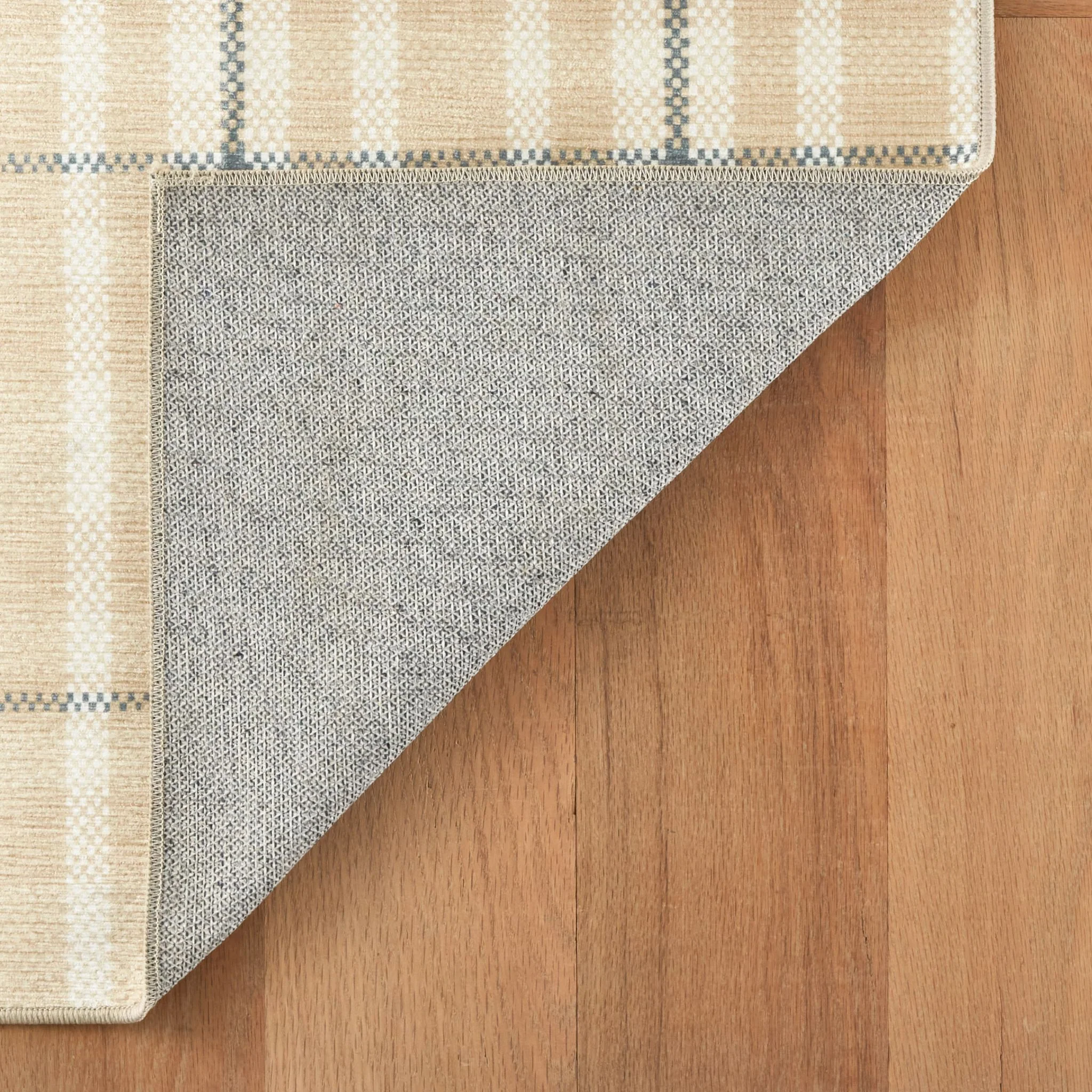 Hallie Plaid Khaki Machine Washable Rug - Image 3