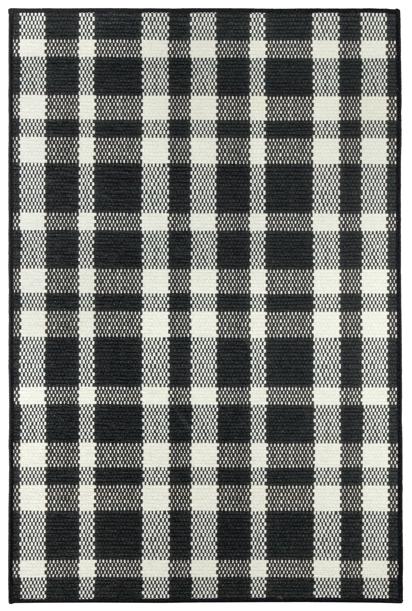 Houston Plaid Black Machine Washable Rug - Image 1