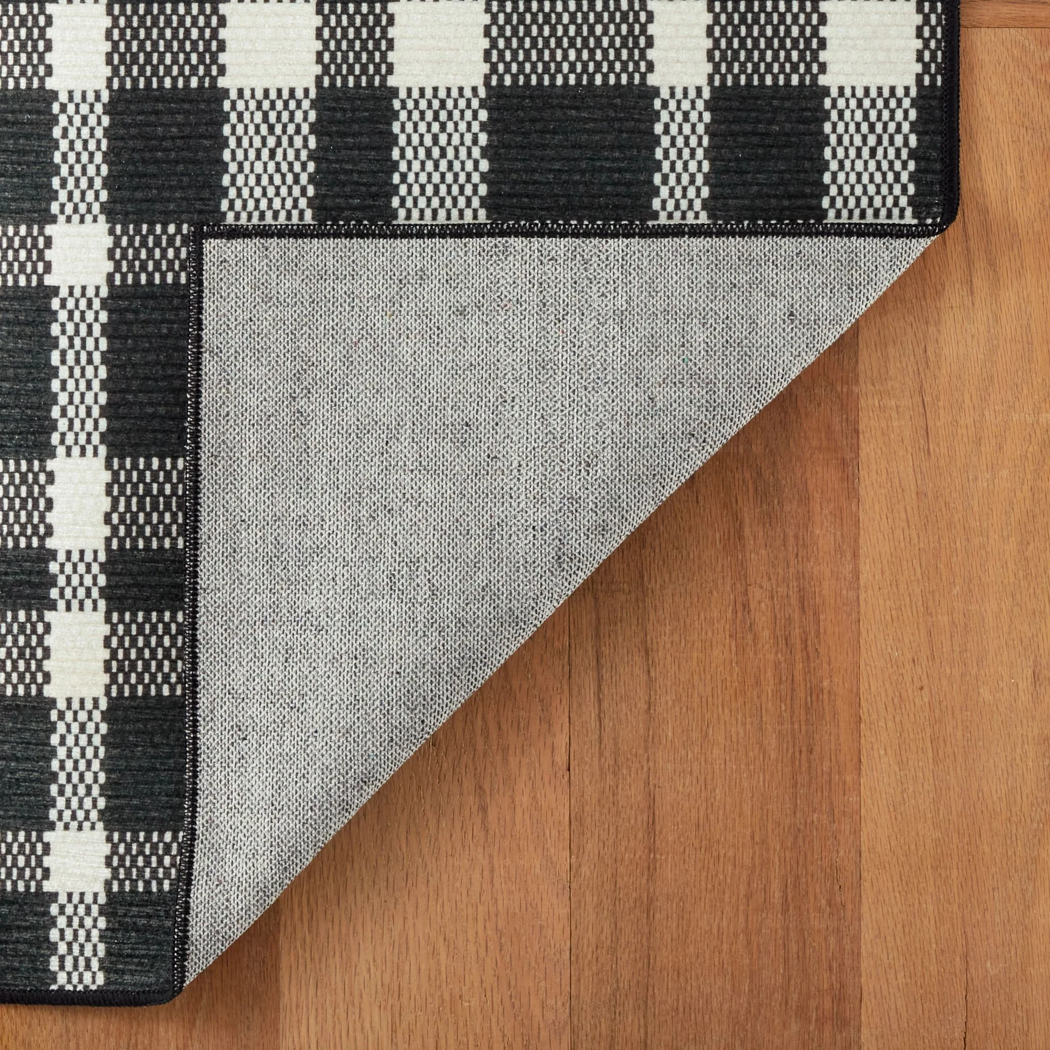 Houston Plaid Black Machine Washable Rug - Image 3