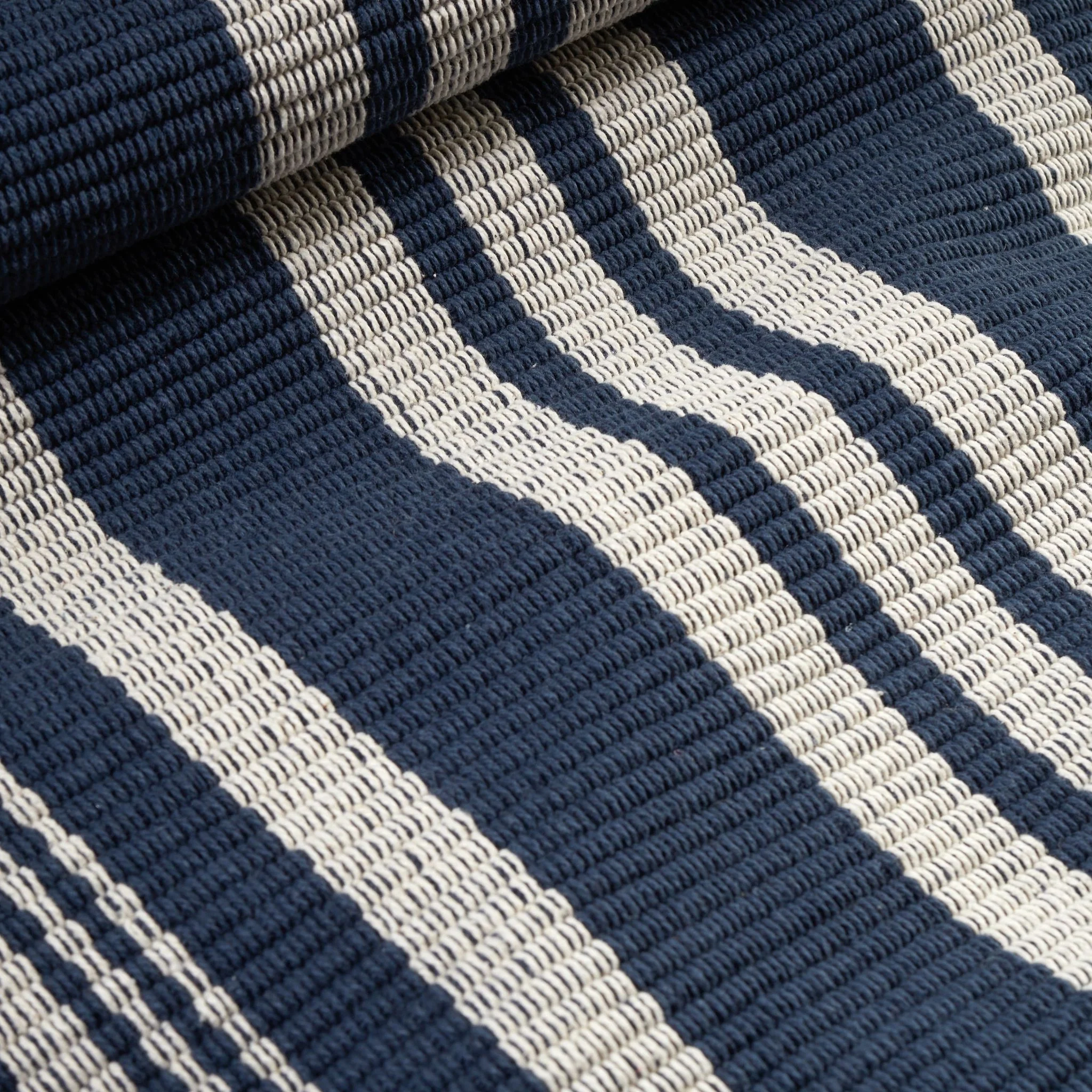 Irving Stripe Navy Handwoven Cotton Rug - Image 2