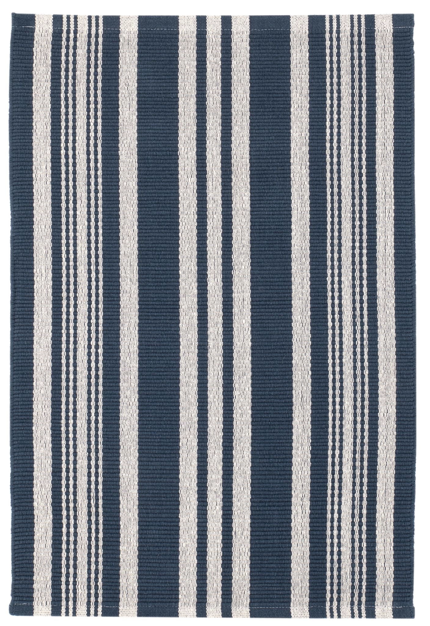 Irving Stripe Navy Handwoven Cotton Rug - Image 1