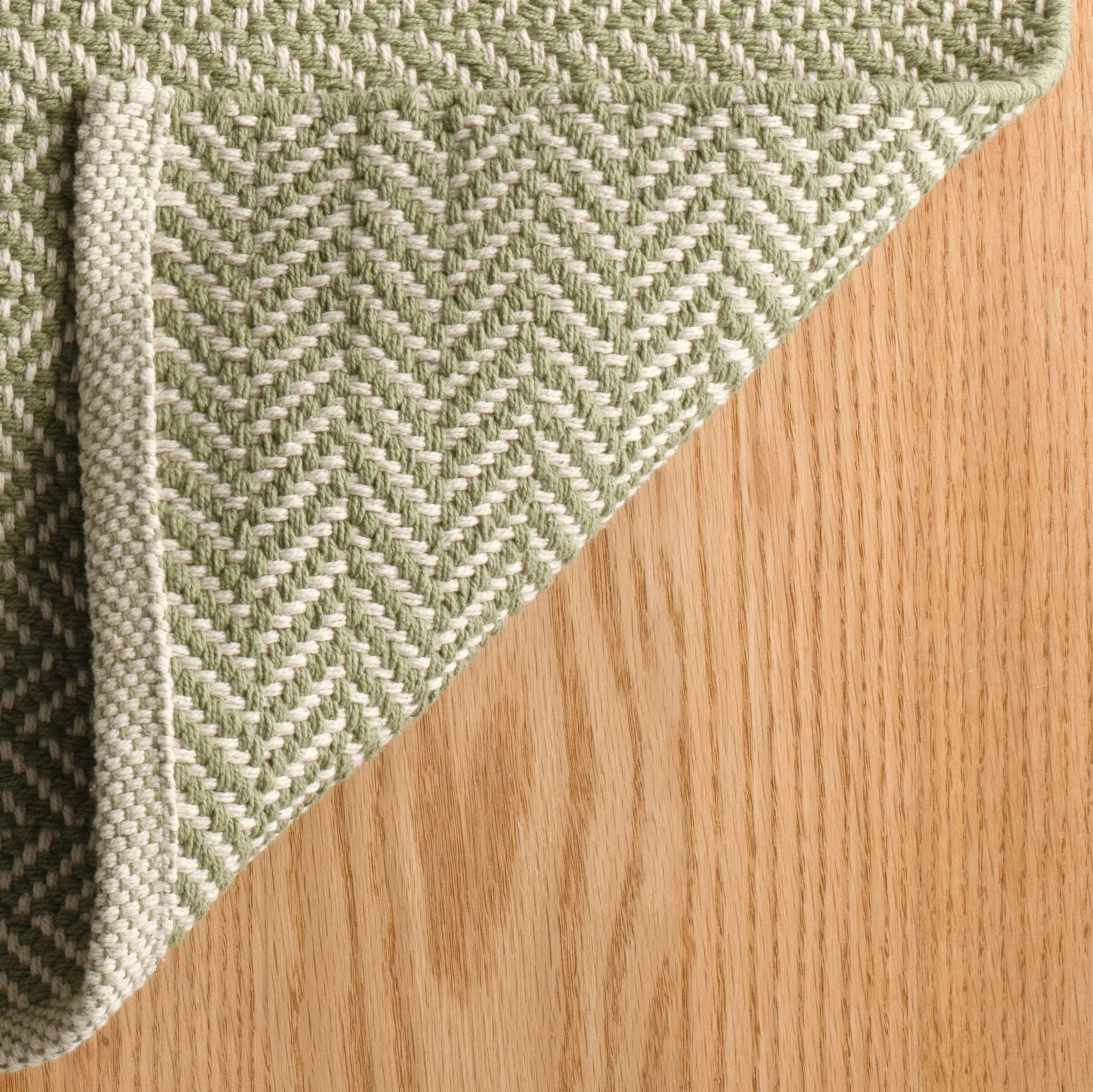 Herringbone Sage Handwoven Cotton Rug - Image 2