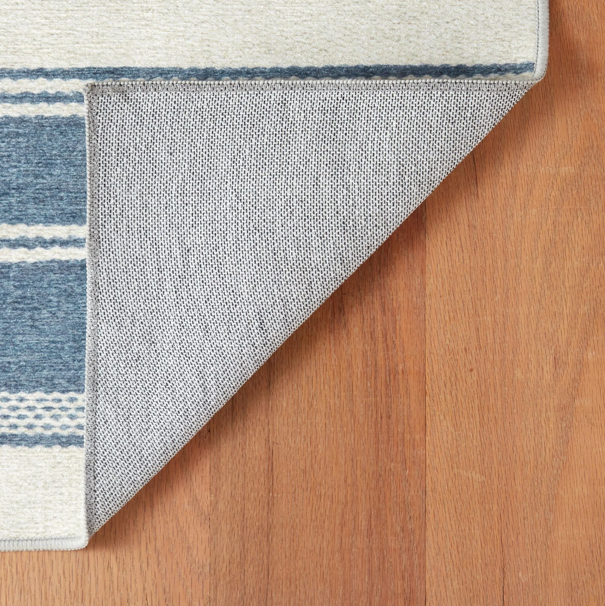 Bowman Stripe Blue Machine Washable Rug - Image 3