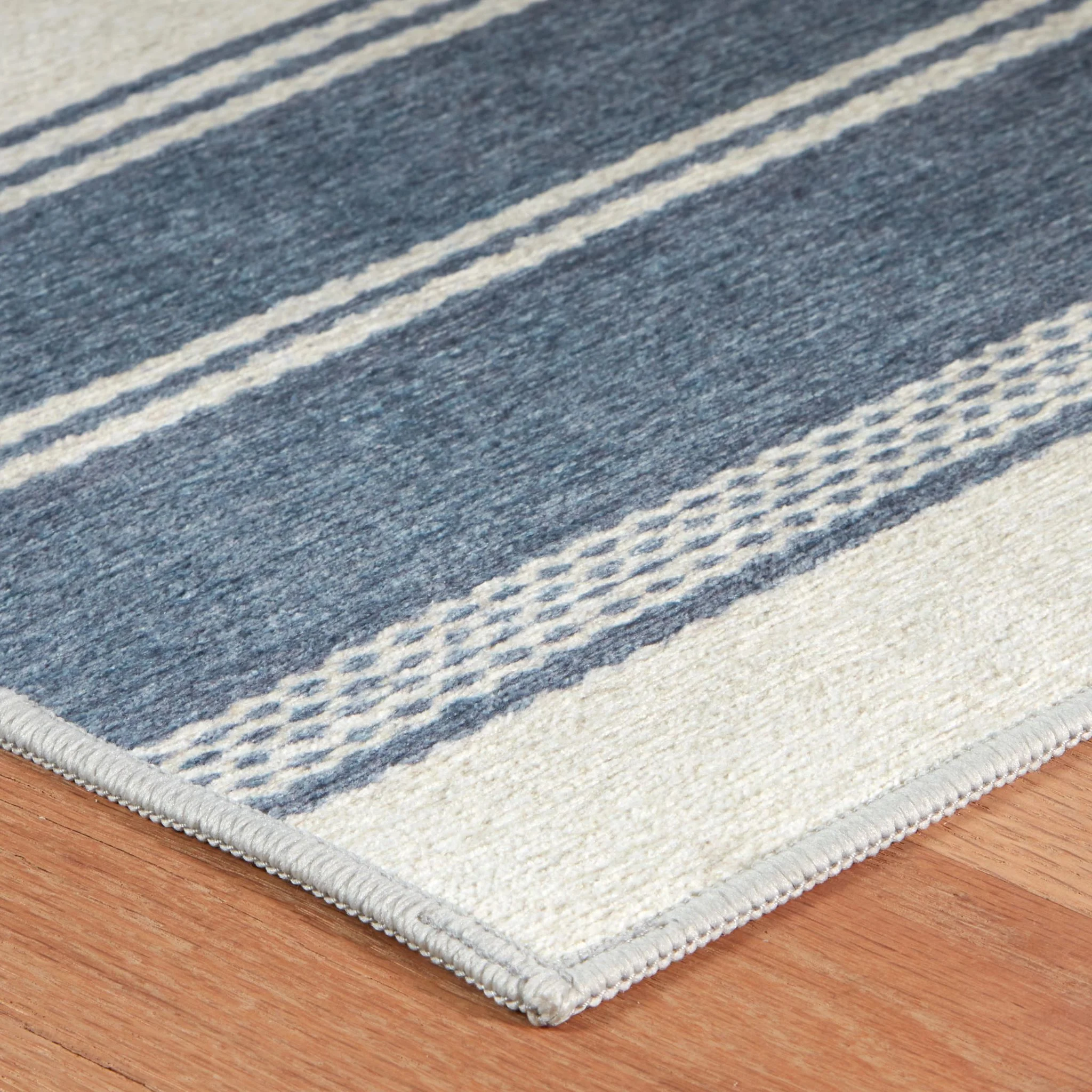 Bowman Stripe Blue Machine Washable Rug - Image 2