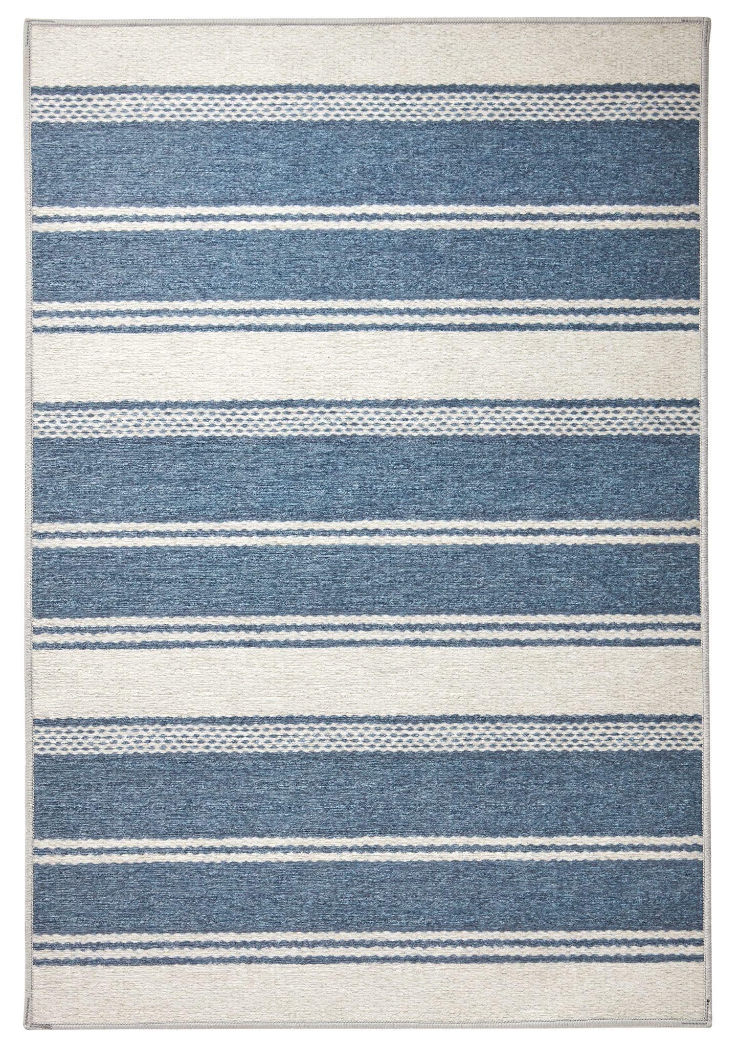 Bowman Stripe Blue Machine Washable Rug - Image 1