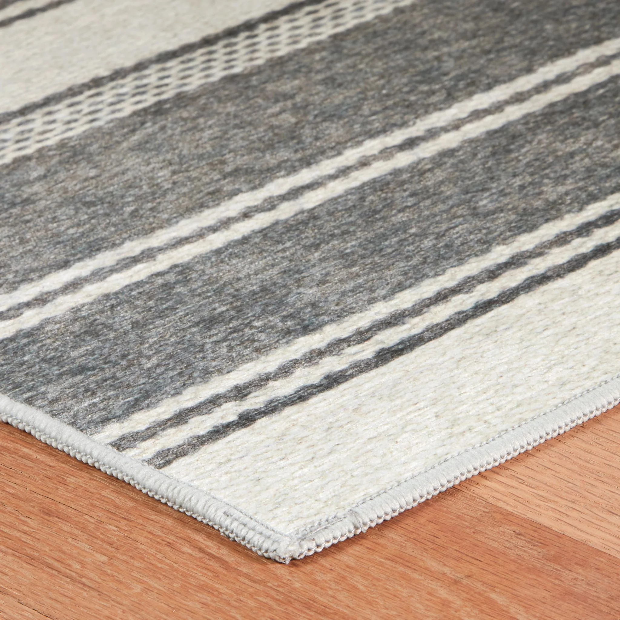 Bowman Stripe Grey Machine Washable Rug - Image 2