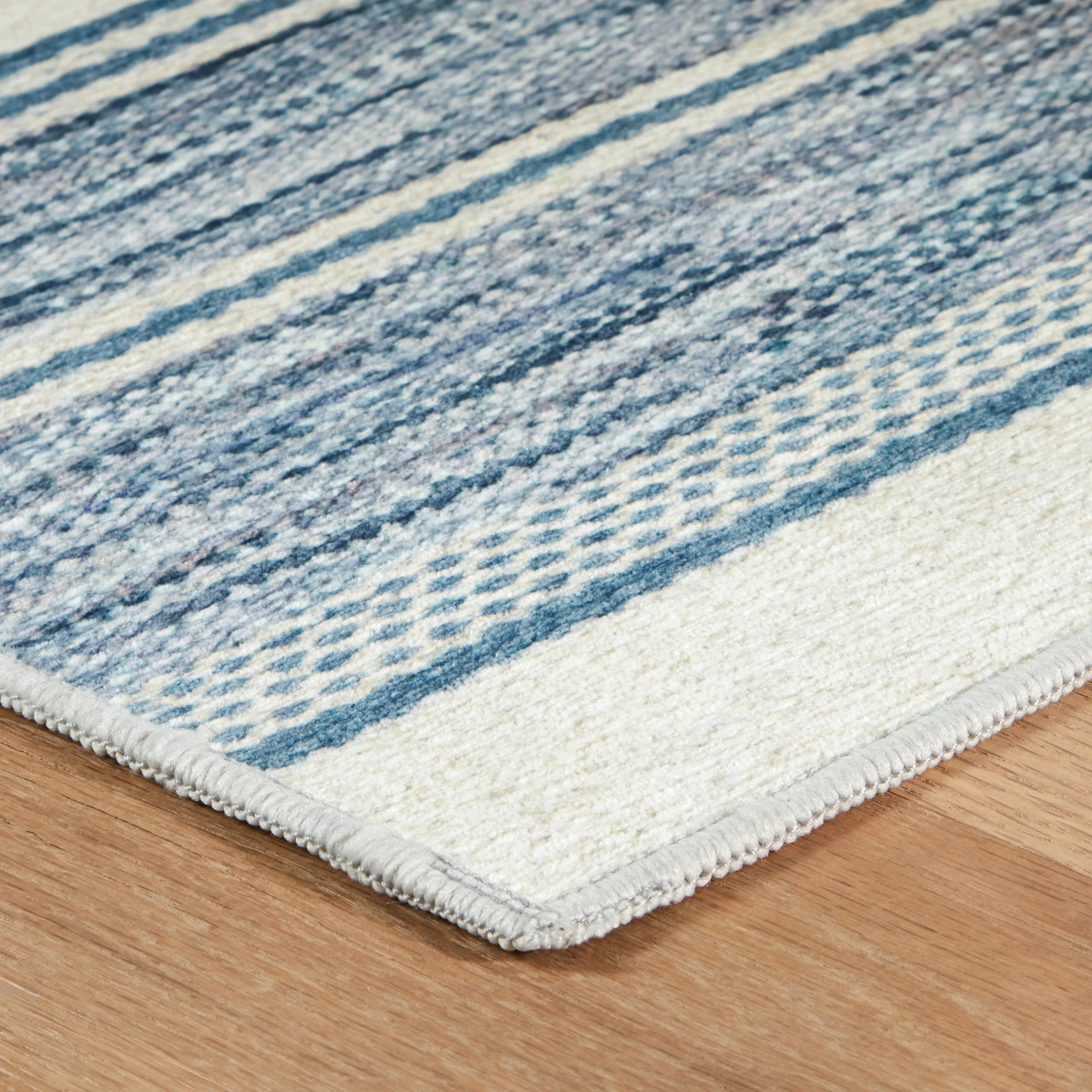 Ellington Stripe Blue Machine Washable Rug - Image 2