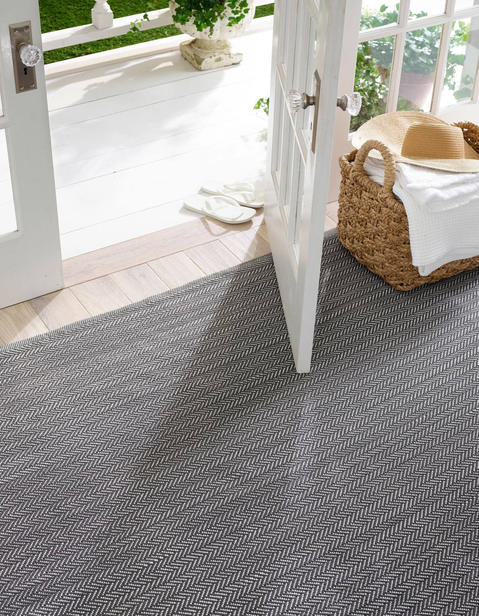 Herringbone Shale/White Handwoven Indoor/Outdoor Rug - Image 2