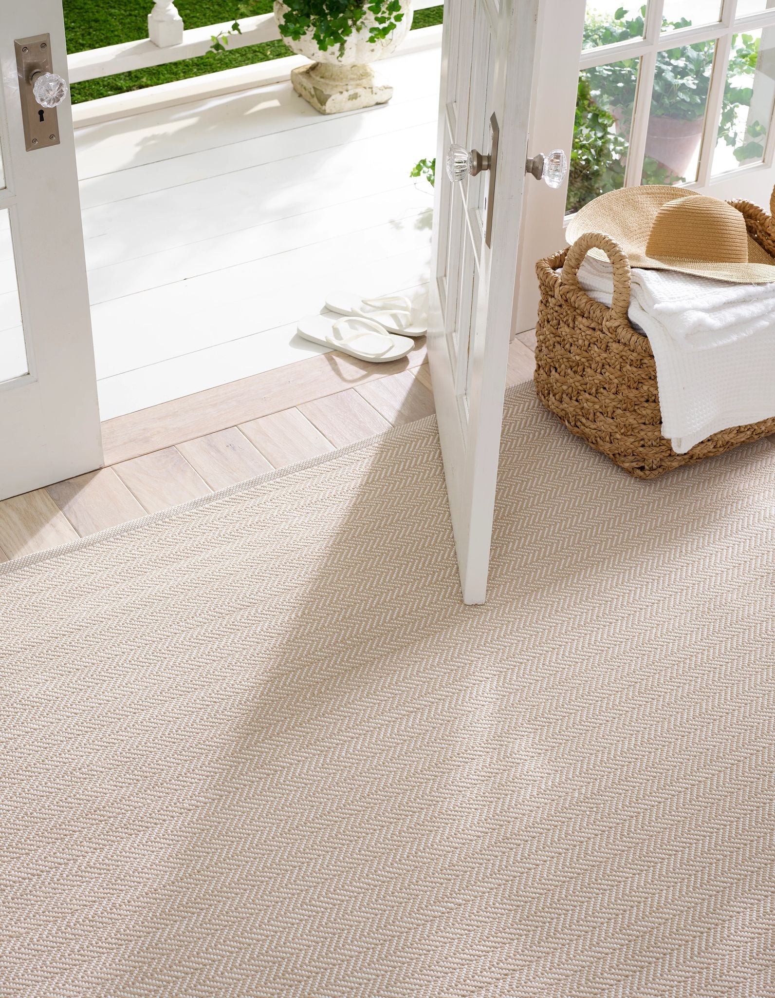 Herringbone Linen/White Handwoven Indoor/Outdoor Rug - Image 3