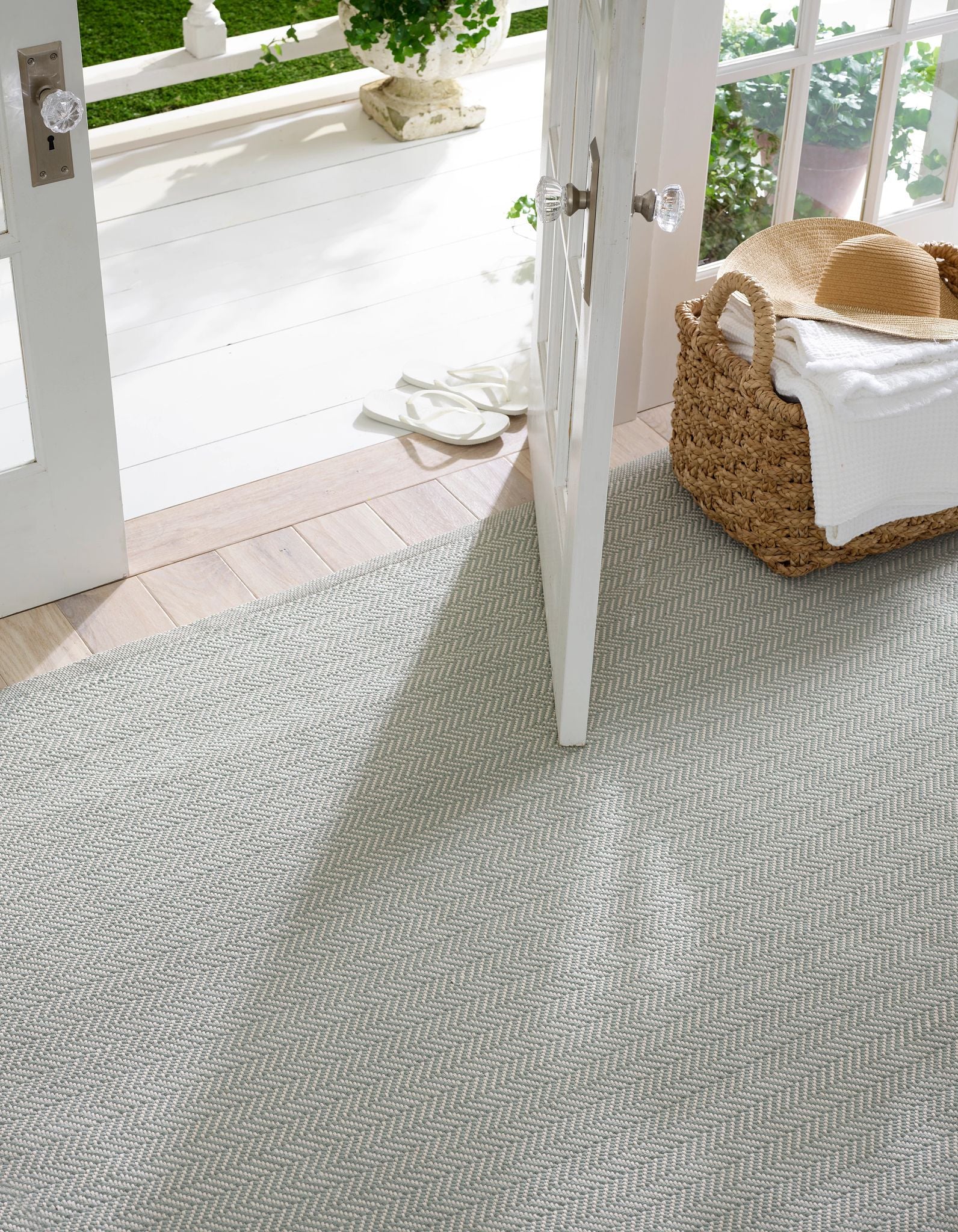Herringbone Light Blue/Ivory Handwoven Indoor/Outdoor Rug - Image 3