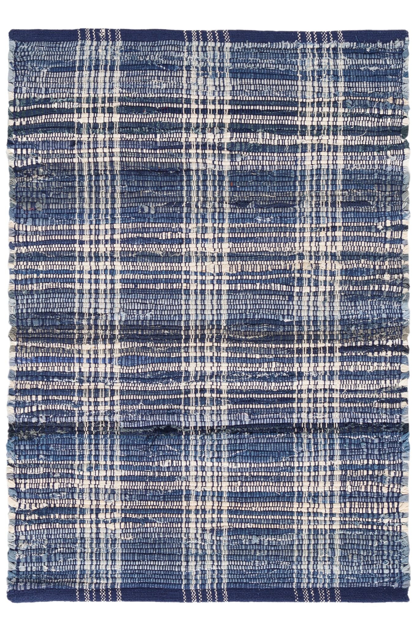 Denim Plaid Handwoven Cotton Rug - Image 1