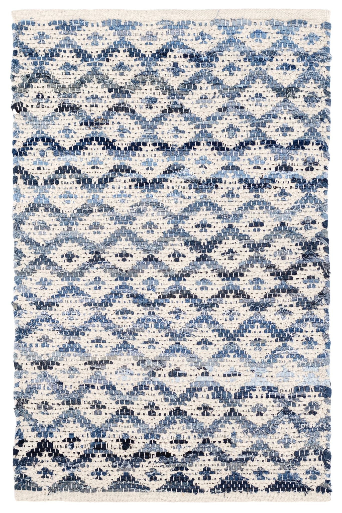 Denim Rag Diamond Ivory Handwoven Cotton Rug - Image 1