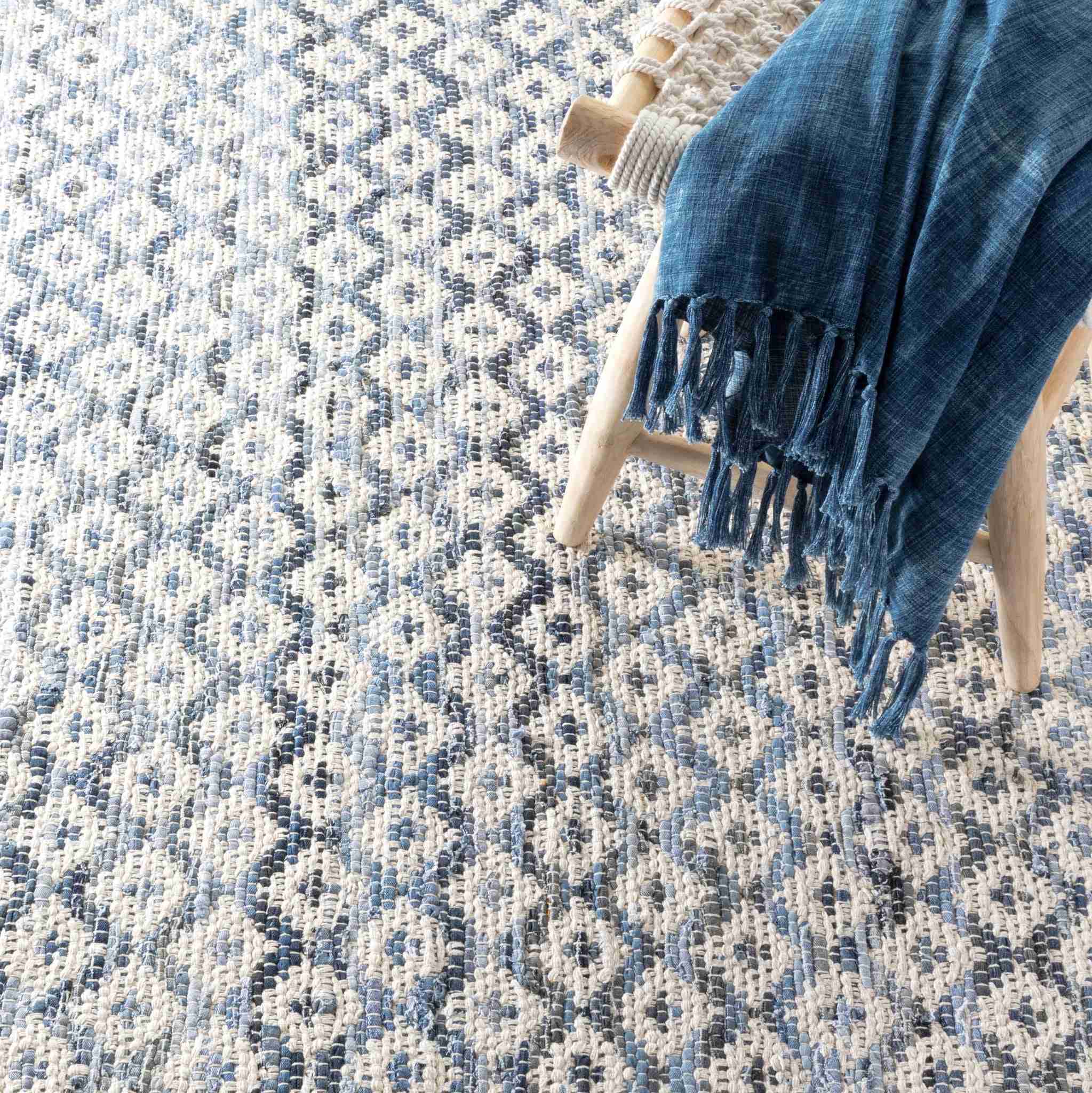 Denim Rag Diamond Ivory Handwoven Cotton Rug - Image 2