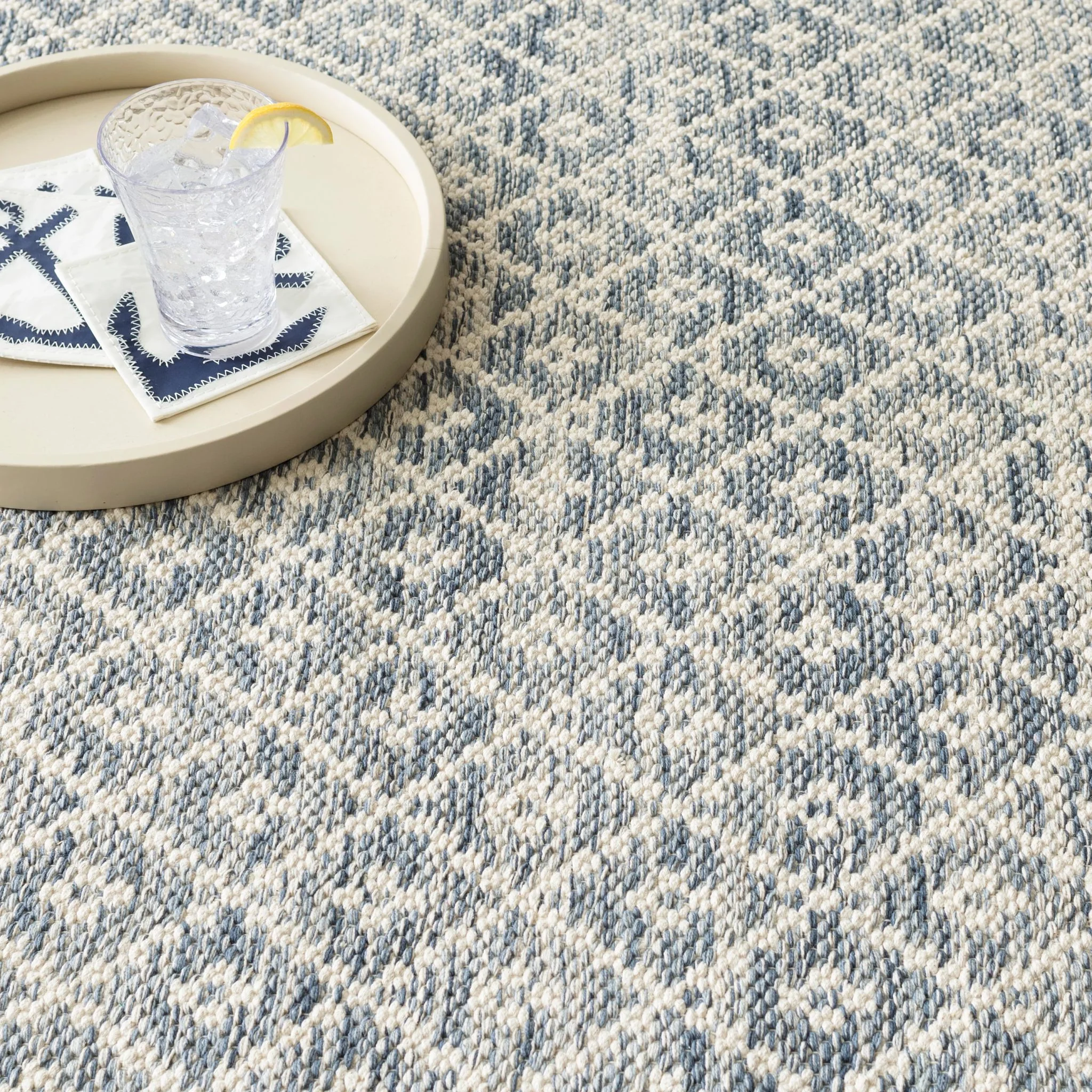 Melange Diamond Blue Handwoven Cotton Rug - Image 2