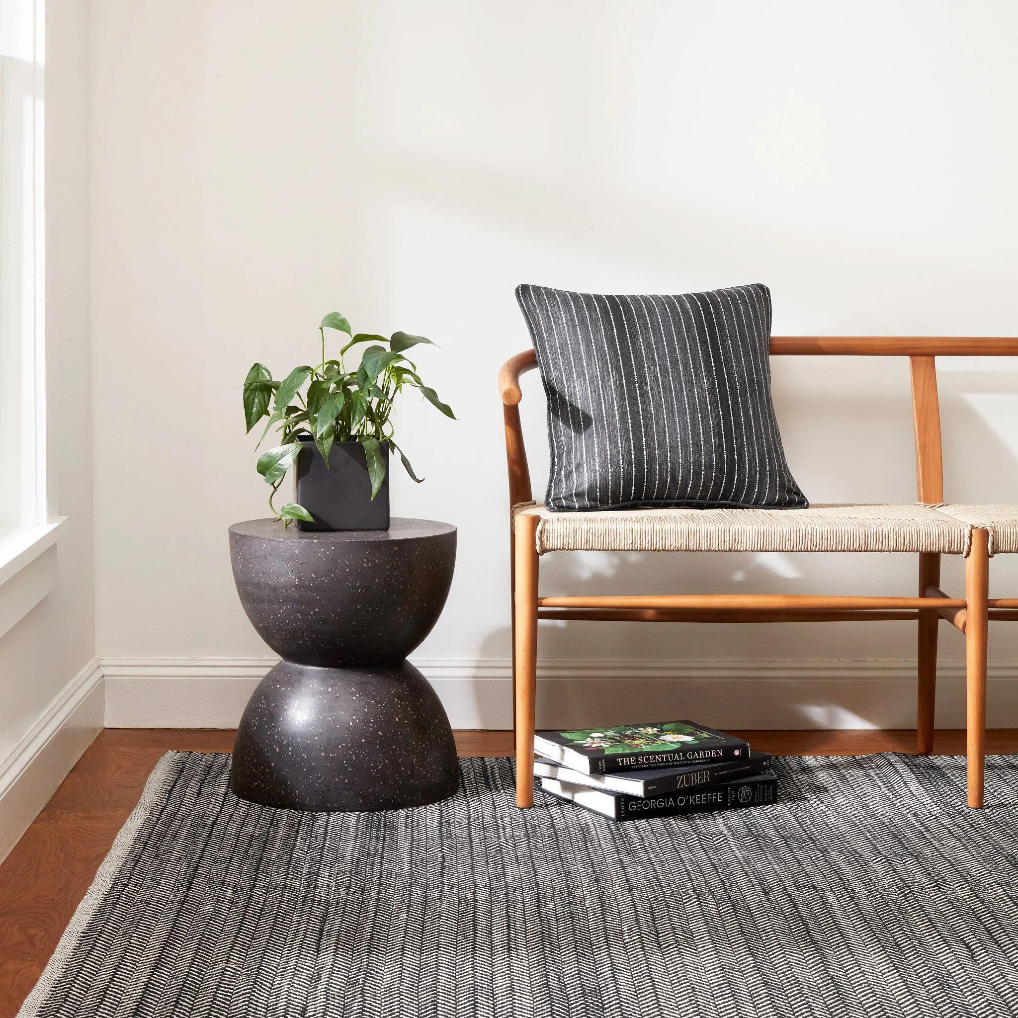 Herringbone Black Handwoven Cotton Rug - Image 3