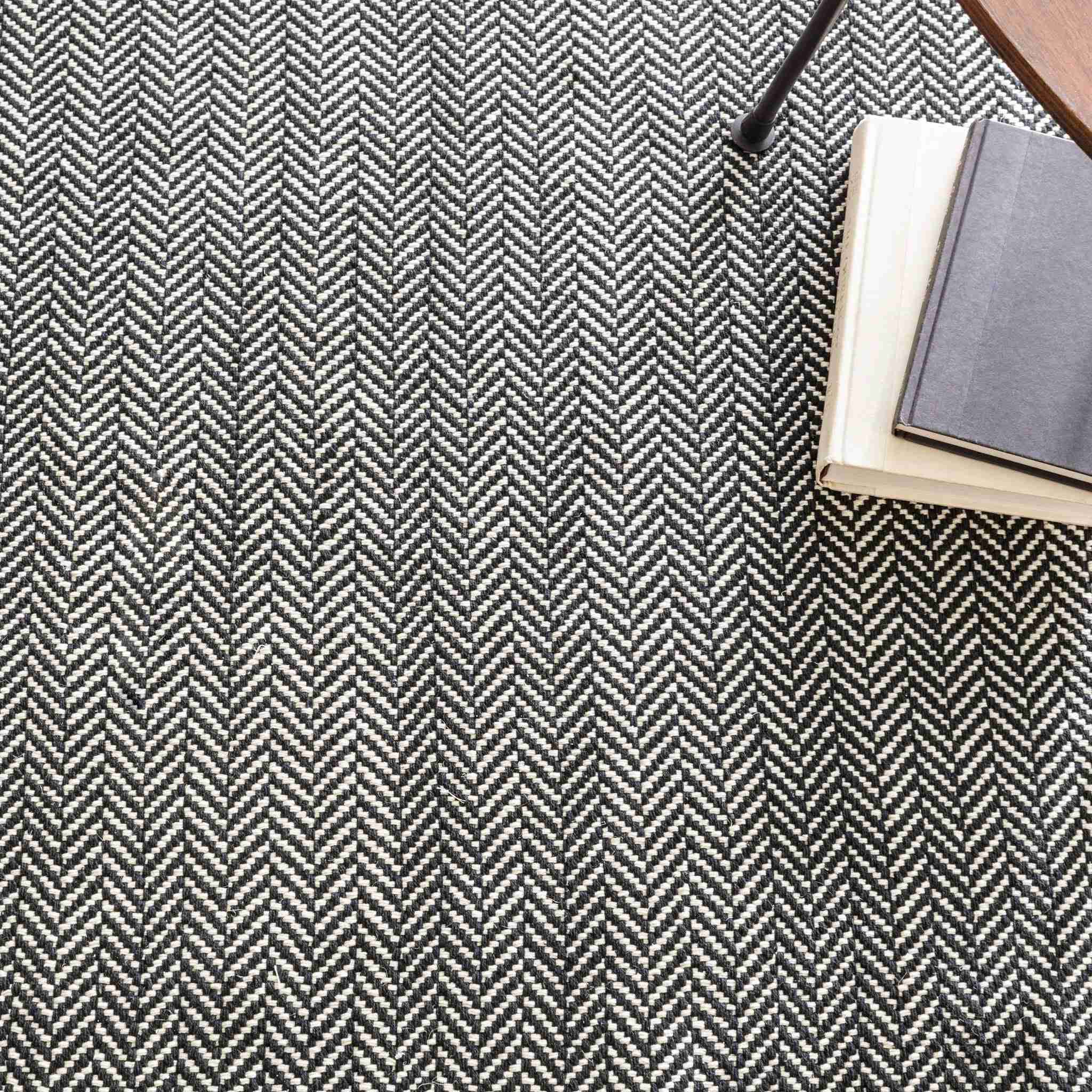 Herringbone Black Handwoven Cotton Rug - Image 2