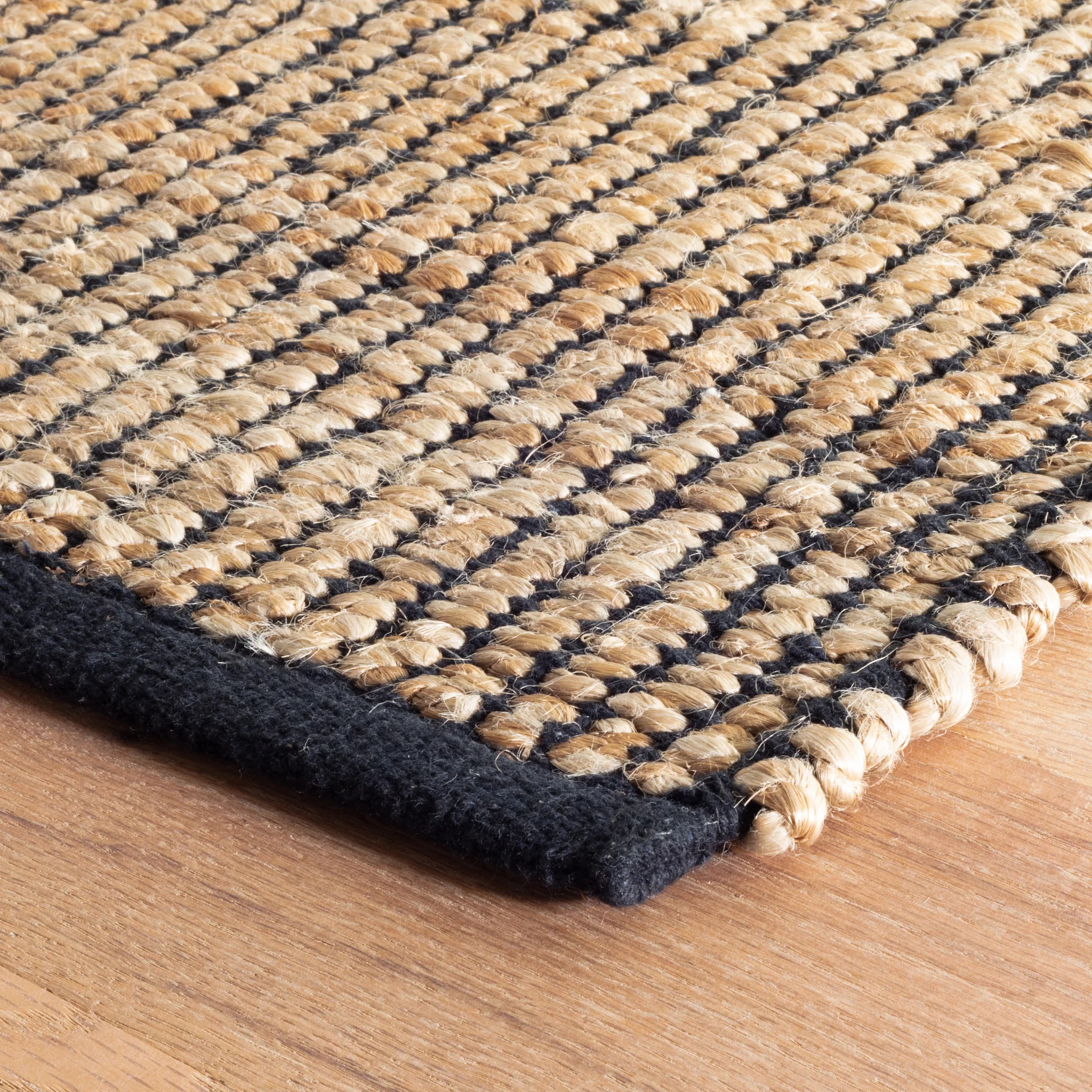 Gridwork Black Handwoven Jute Rug - Image 2