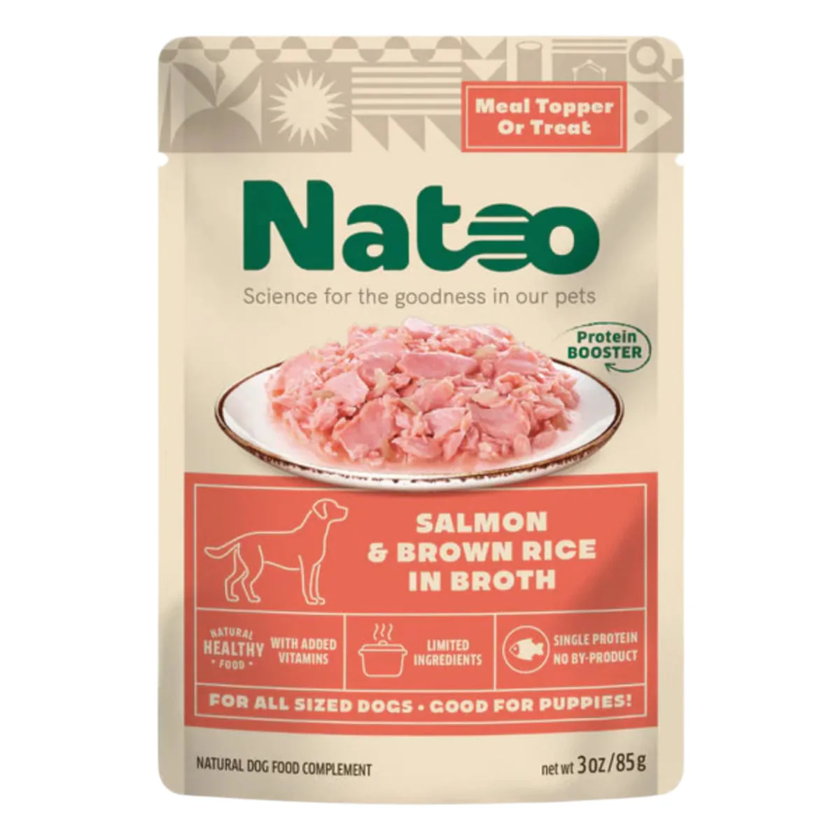 Natoo Salmon & Brown Rice Dog Food Pouch 3oz - Image 1