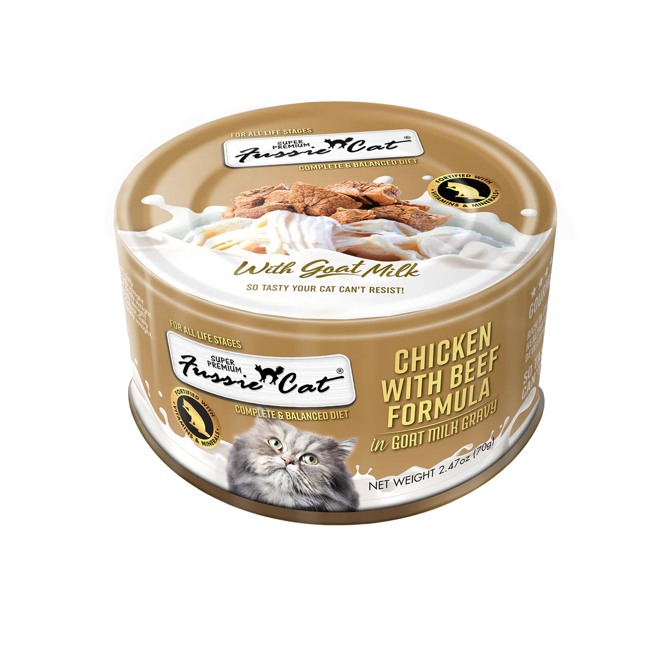 Fussie Cat Super Premium Chicken w/Beef in Goats Milk 2.47oz can - Image 1