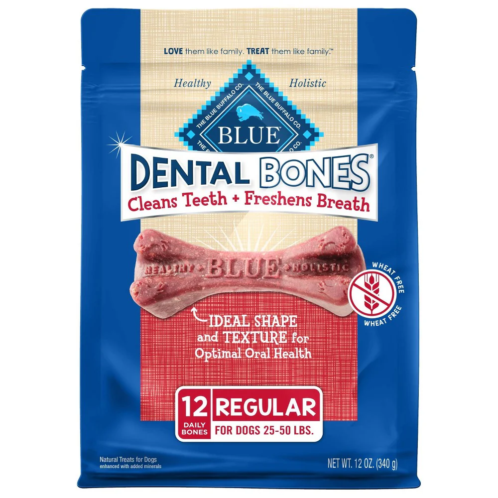 Blue Buffalo Dental Bones Regular (25-50 lbs) Dental Treats for Adult Dogs  Whole Grain  12 oz. Bag - Image 1