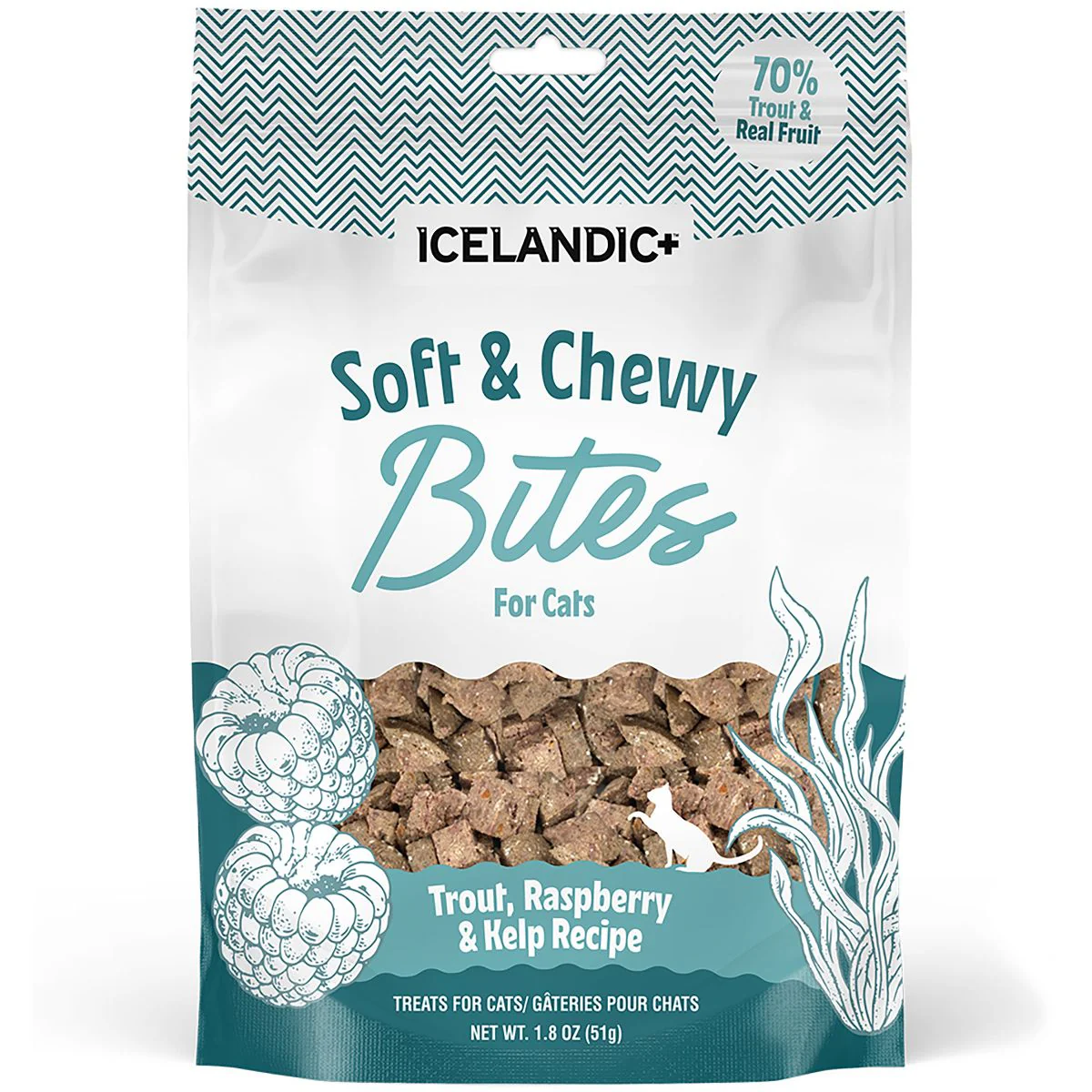Icelandic+ Cat Treat Soft & Chewy Bites Trout Raspberry & Kelp 1.8 oz - Image 1