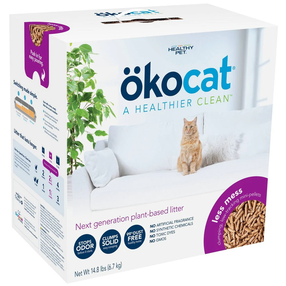 okocat Premium Less Mess Low-tracking  Clumping Natural Wood Pellet Cat Litter  14lb - Image 1
