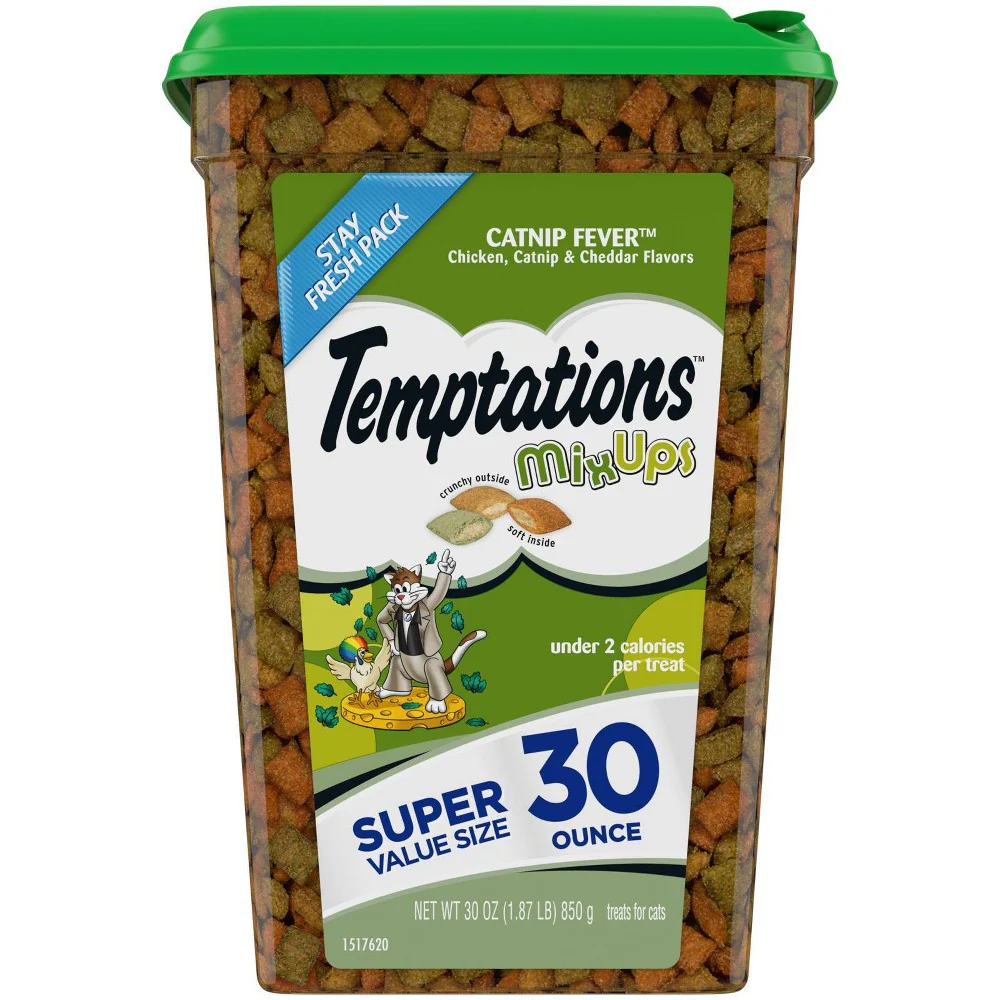 TEMPTATIONS MIXUPS Crunchy and Soft Cat Treats Catnip Fever Flavor  30 oz. Tub - Image 1