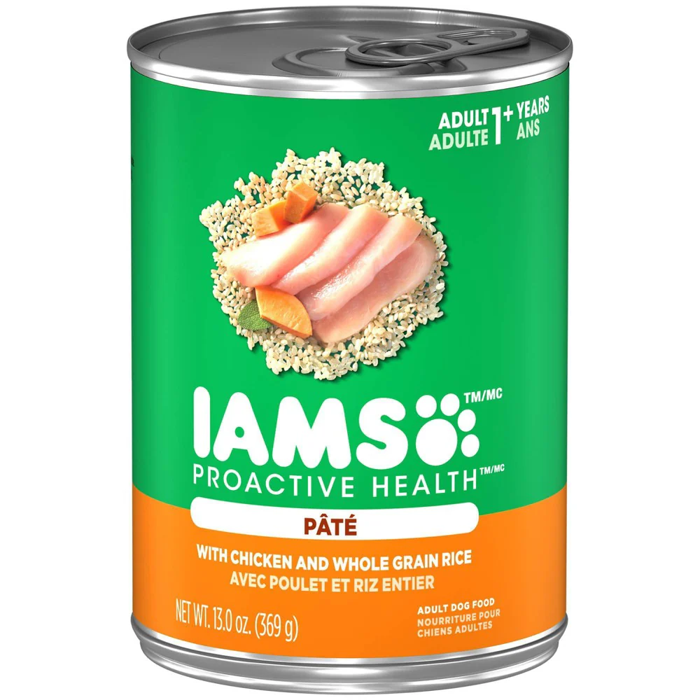 IAMS PROACTIVE HEALTH Adult Soft Wet Dog Food Paté with Chicken & Whole Grain Rice  13 oz. Cans - Image 1