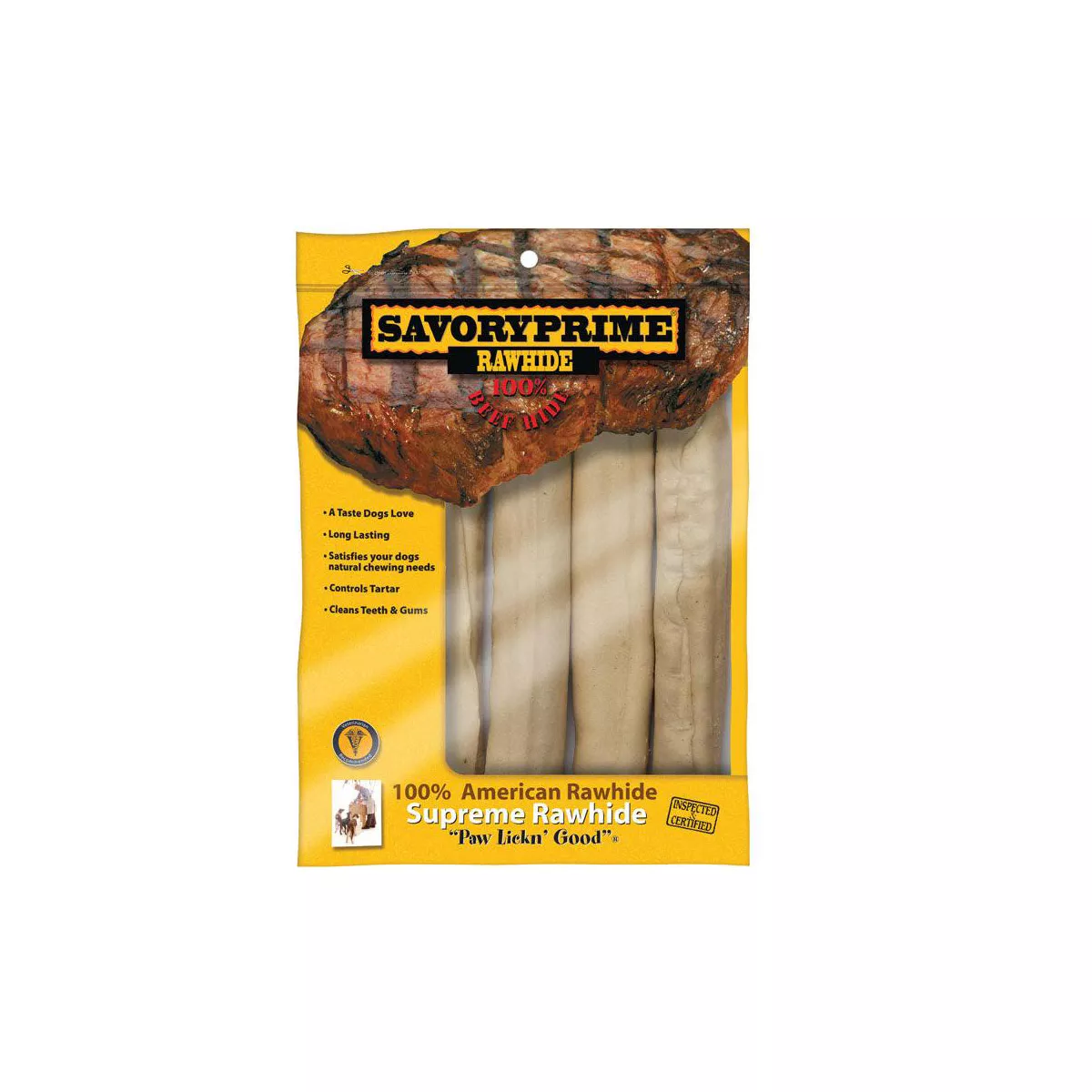 Savory Prime Large Adult Rawhide Bone Beef 10in 4pk - Image 1