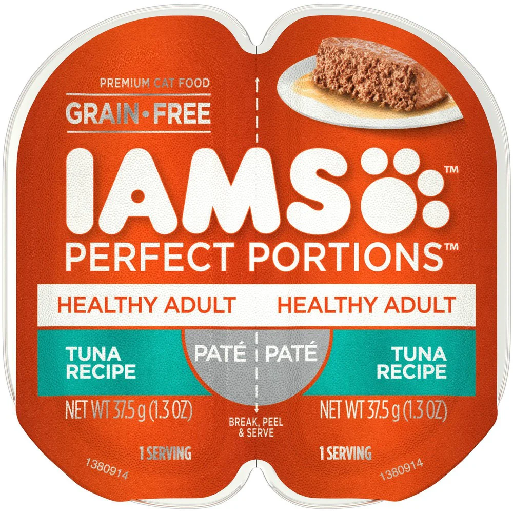 IAMS PERFECT PORTIONS Healthy Adult Grain Free Wet Cat Food Pat©, Tuna Recipe, 2.6 oz. Easy Peel Twin-Pack Tray - Image 1