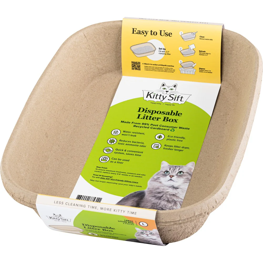Kitty Sift Sustainable  Clean  Disposable Cat Litter Box  Large 3pk - Image 1