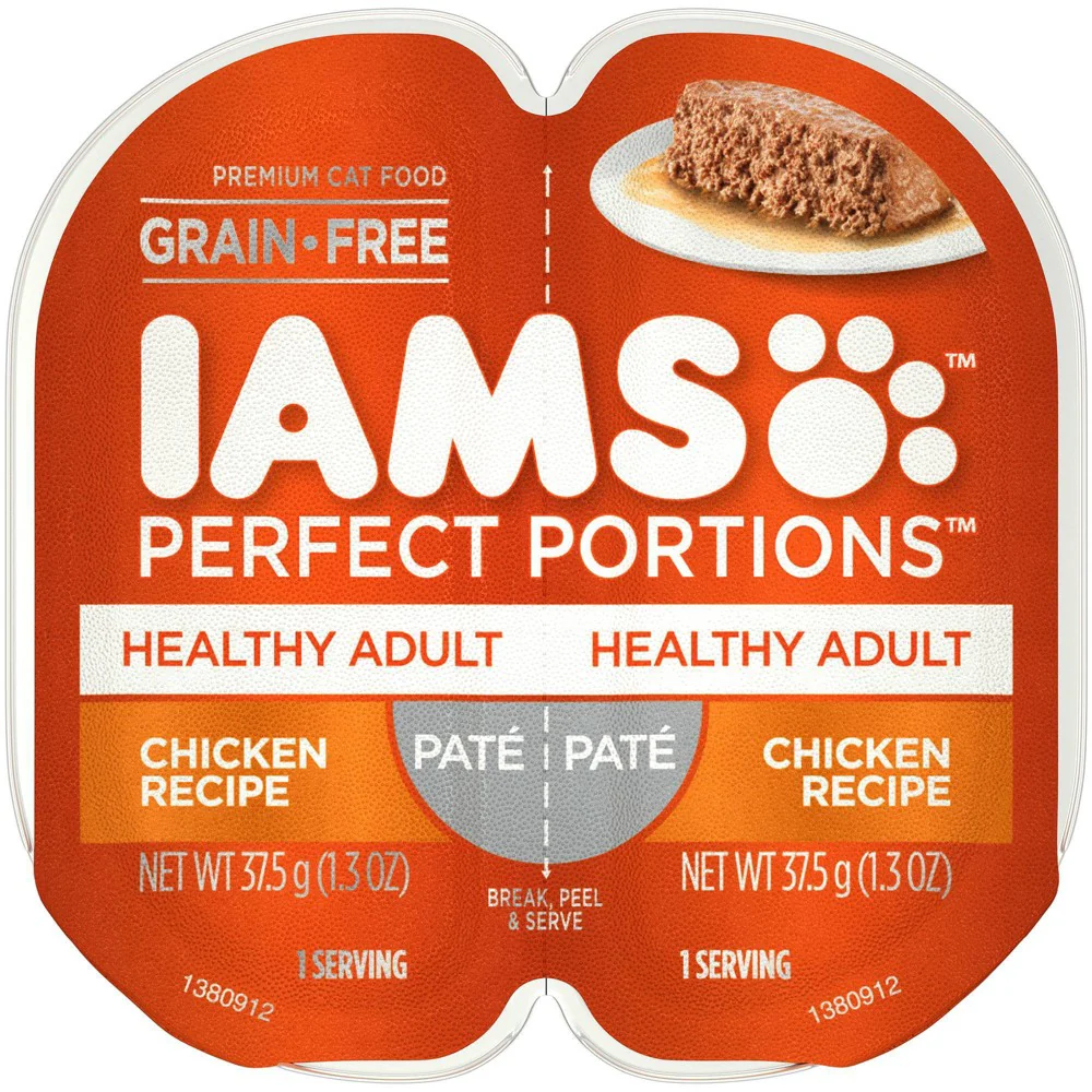 IAMS PERFECT PORTIONS Healthy Adult Grain Free Wet Cat Food Pat©  Chicken Recipe  2.6 oz. Easy Peel Twin-Pack Tray - Image 1
