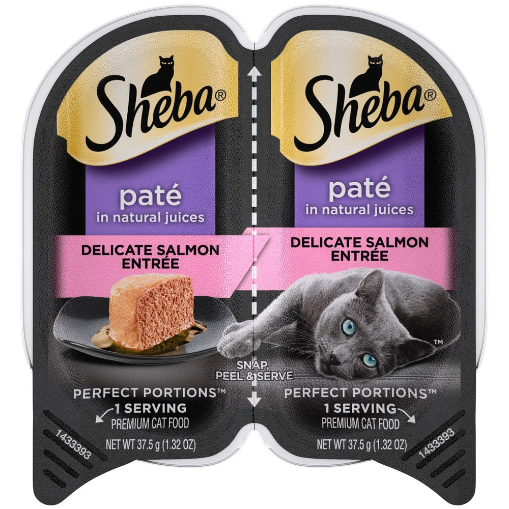 SHEBA Wet Cat Food Pate  Delicate Salmon Entree  2.6 oz. PERFECT PORTIONS Twin Pack Tray - Image 1