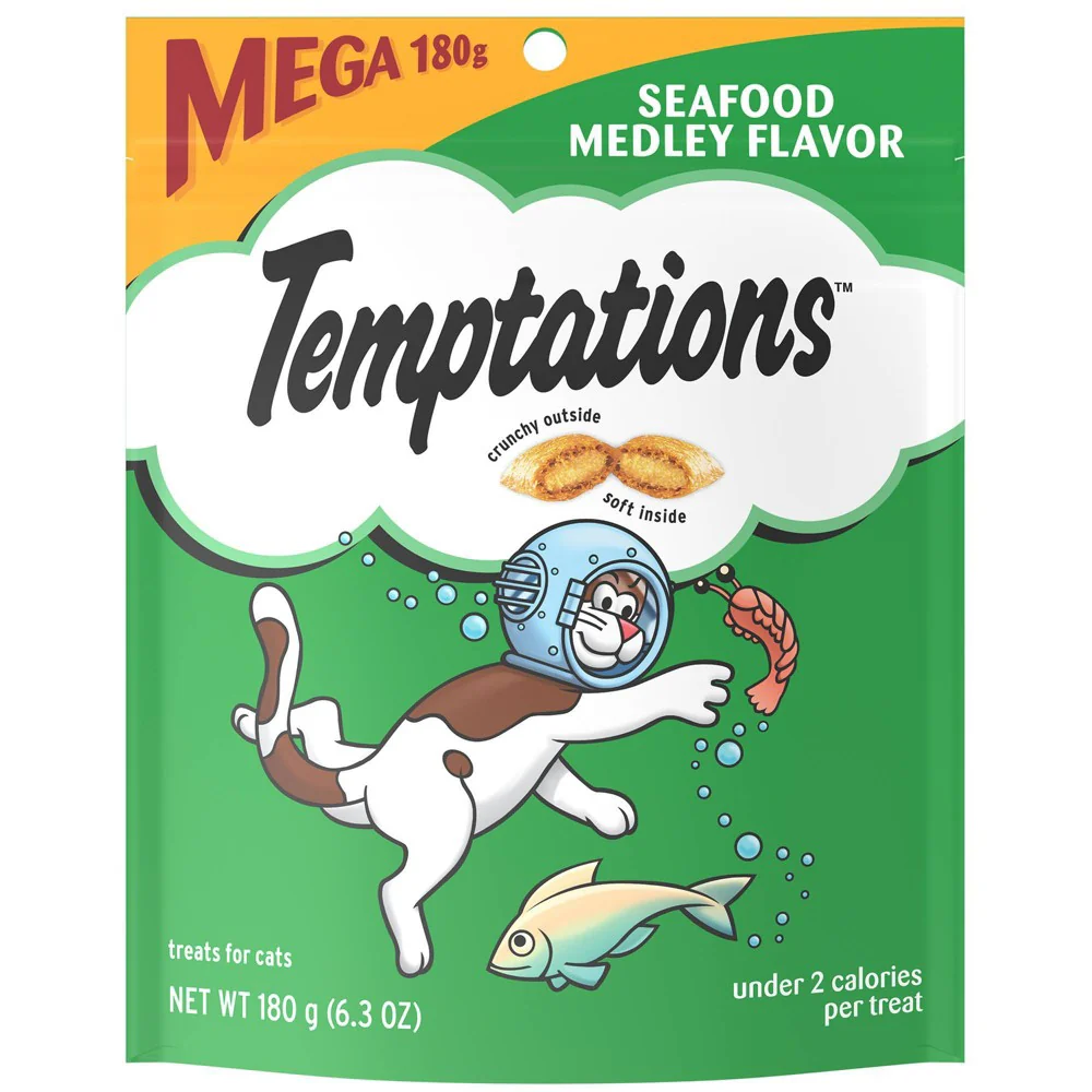 TEMPTATIONS Classic Crunchy and Soft Cat Treats Seafood Medley Flavor  6.3 oz. Pouch - Image 1
