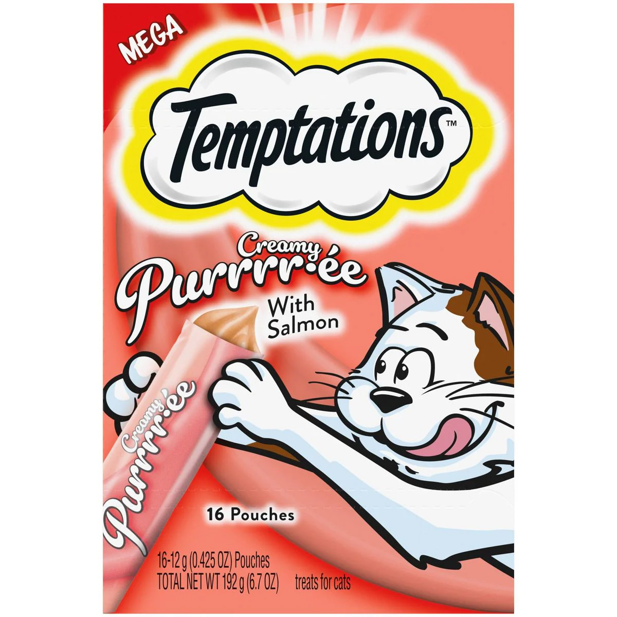 Temptations Puree with Salmon Flavor Squeezable Lickable Cat Treats 16pk 6.7oz - Image 1