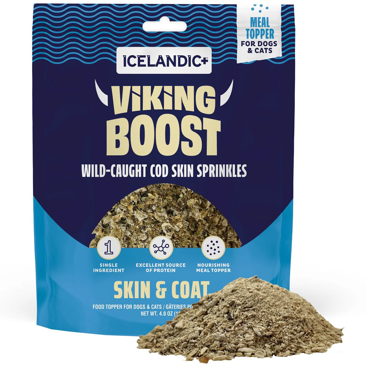 Icelandic+ Viking Boost Dog & Cat Food Topper Skin & Coat Cod Skin Sprinkles 4oz - Image 1