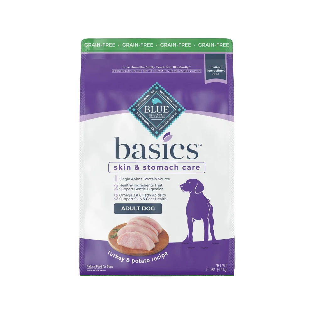 Blue Buffalo Basics Skin & Stomach Care Turkey and Potato Dry Dog Food for Adult Dogs  Grain-Free  11 lb. Bag - Image 1