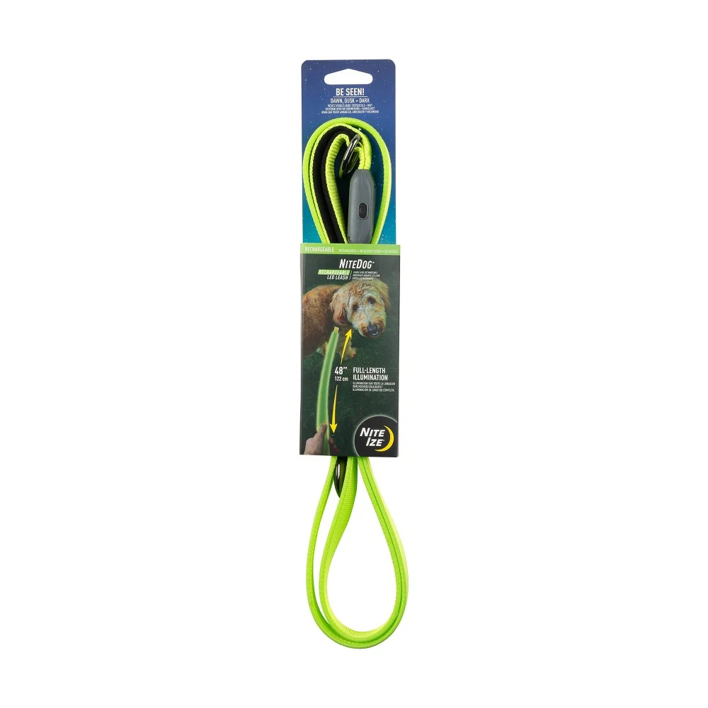 Nite Ize NiteDog USB Rechargeable LED Leash  5 Foot Light Up - Lime/Green LED - Image 1