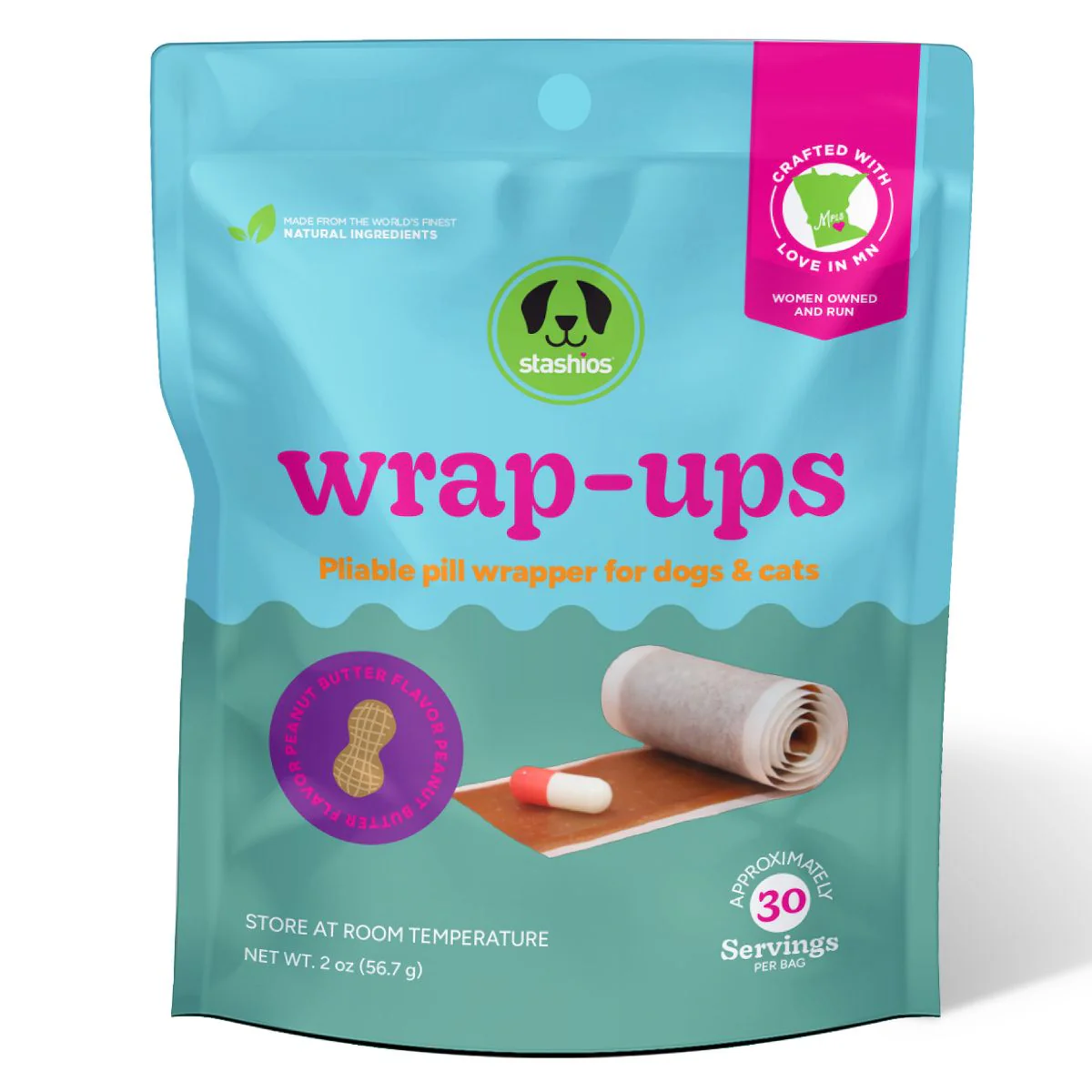 Stashios Wrap-Ups Pill Wrapper Peanut Butter 2oz 30ct for Pets - Image 1