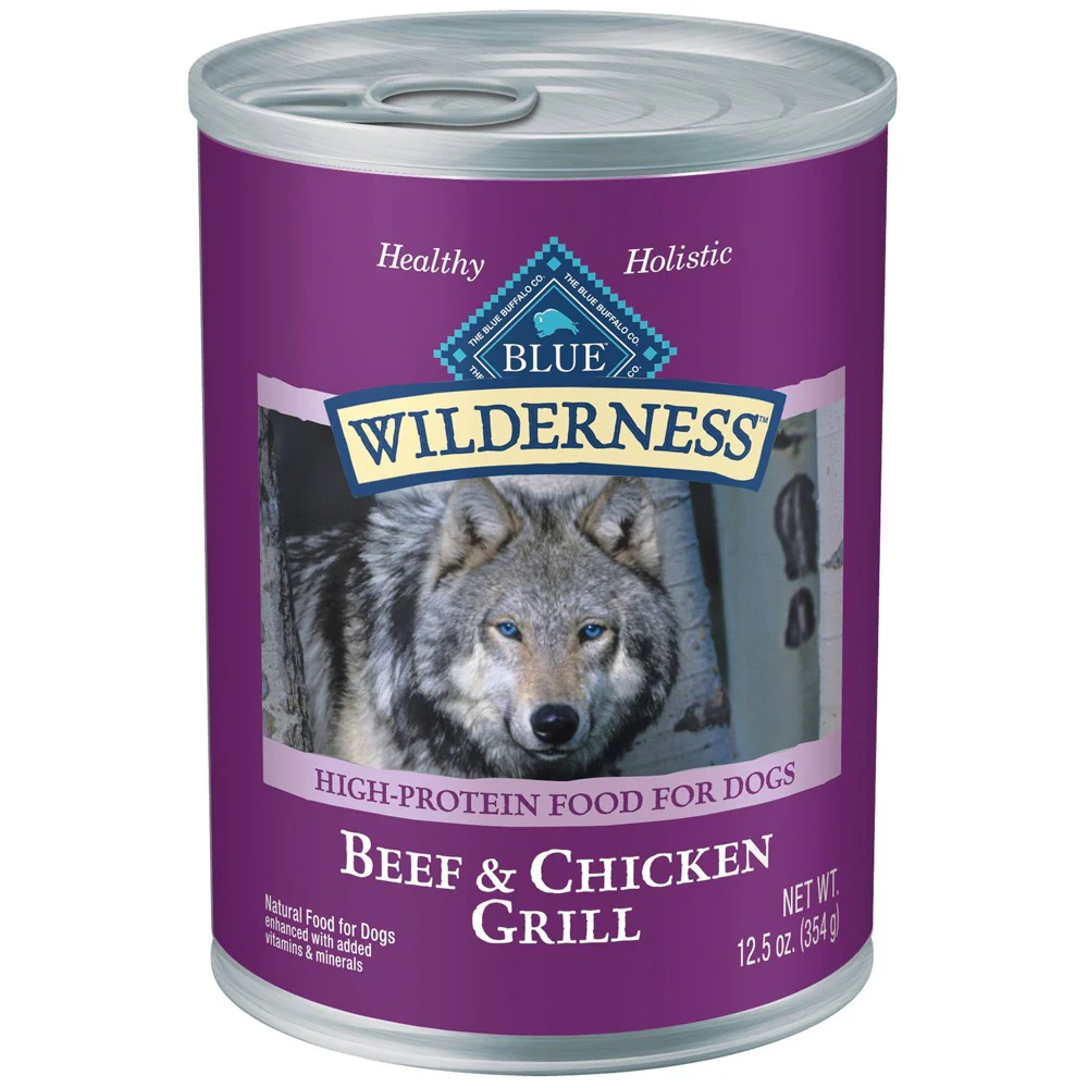 Blue Buffalo Wilderness High Protein Beef and Chicken Wet Dog Food for Adult Dogs  Grain-Free  12.5 oz. Can - Image 1