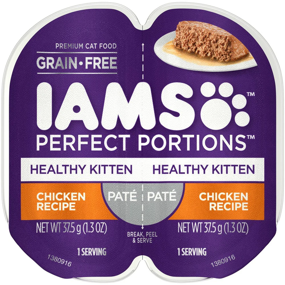 IAMS PERFECT PORTIONS Healthy Kitten Grain Free Wet Cat Food Pat©  Chicken Recipe  2.6 oz. Easy Peel Twin-Pack Tray - Image 1