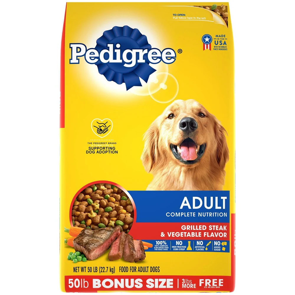 PEDIGREE Complete Nutrition Adult Dry Dog Food Grilled Steak & Vegetable Flavor Dog Kibble  38lb