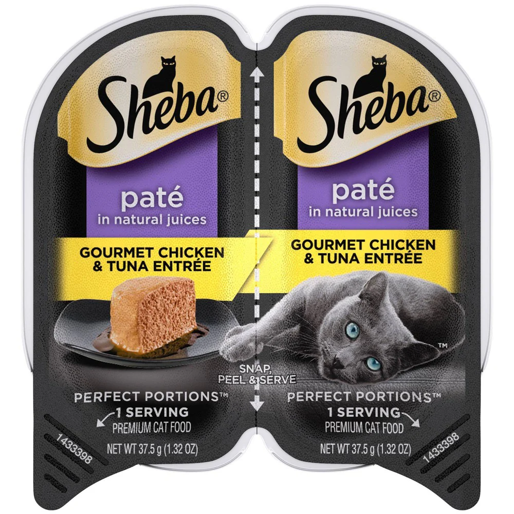 SHEBA Wet Cat Food Pate  Gourmet Chicken & Tuna Entree  2.6 oz. PERFECT PORTIONS Twin Pack Tray - Image 1