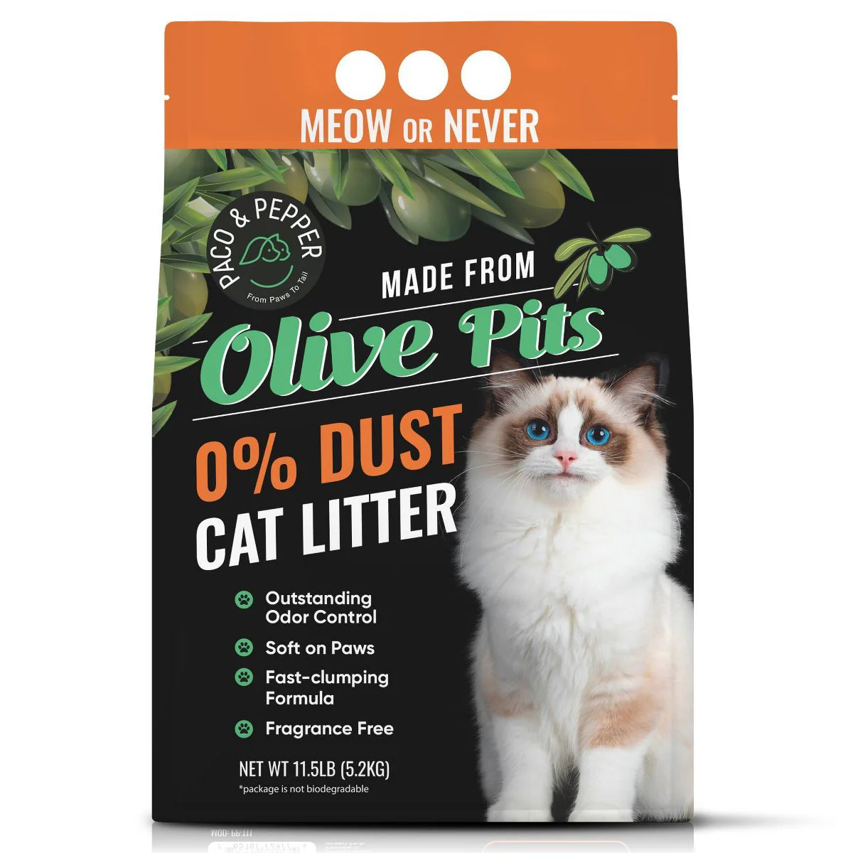 Paco & Pepper Made from Olive Pits Natural Low Dust Clumping Cat Litter - 11.5lbs - Image 1