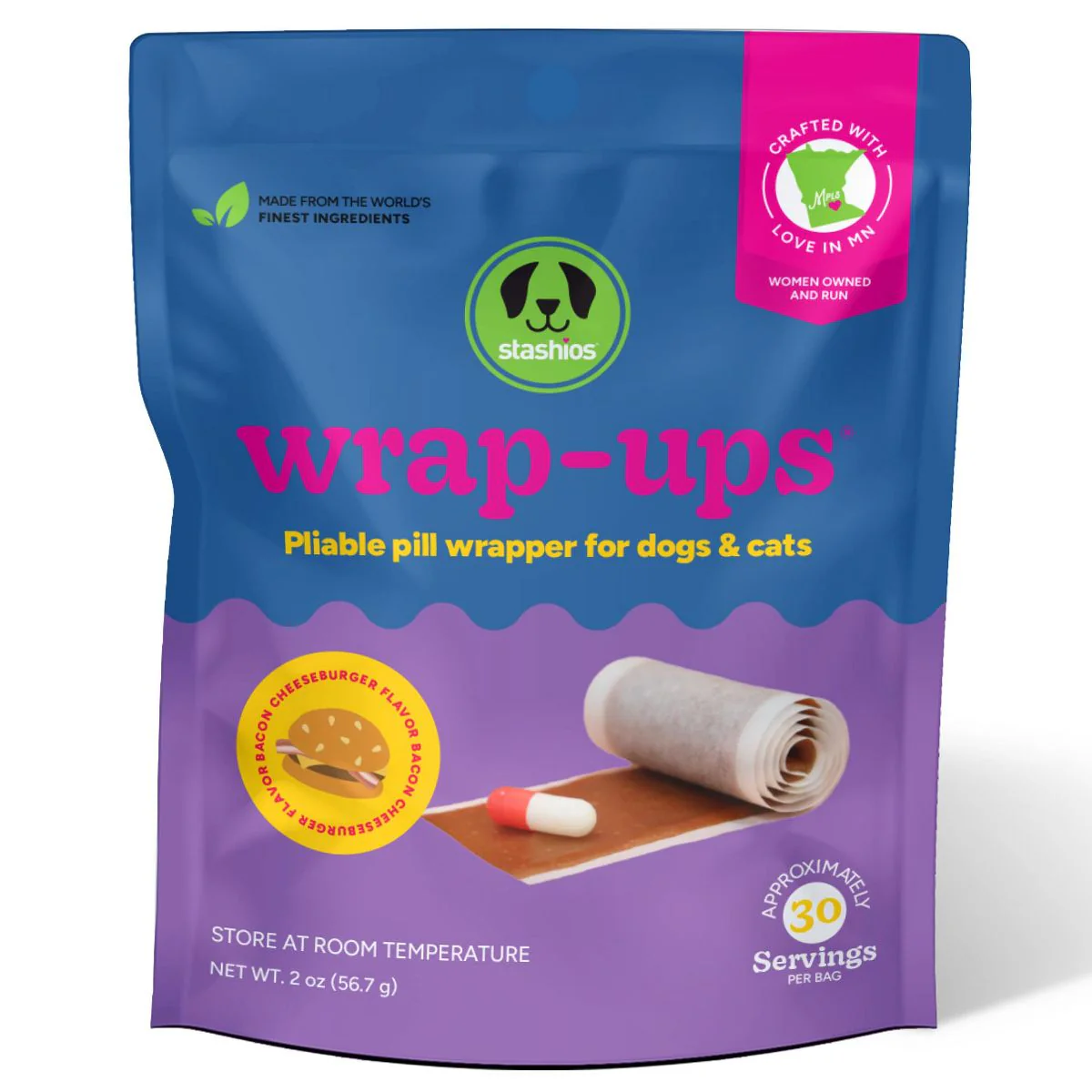 Stashios Wrap-Ups Pill Wrapper Bacon Cheeseburger 2oz 30ct for Pets - Image 1