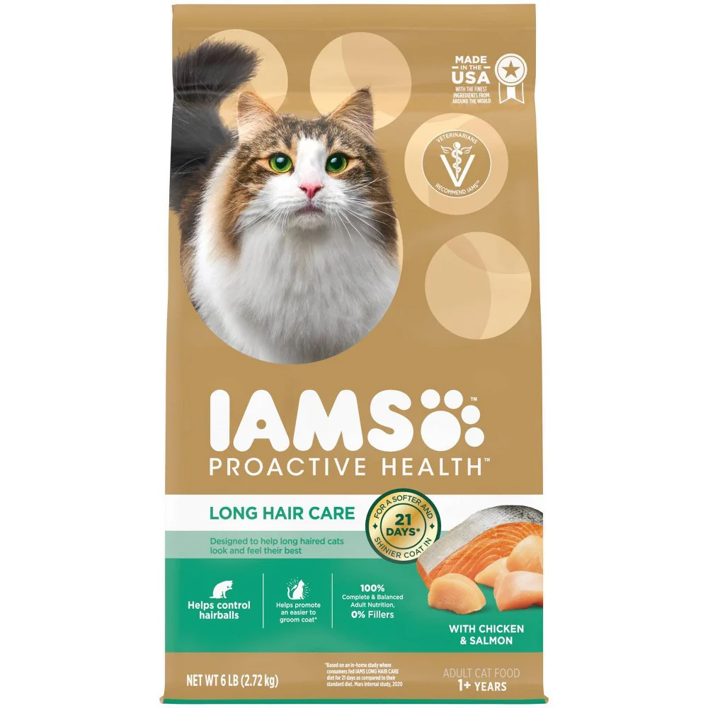 Iams Proactive Health Long Hair Care Chicken Flavor Dry Food for Adult Cats  6 lb Bag - Image 1