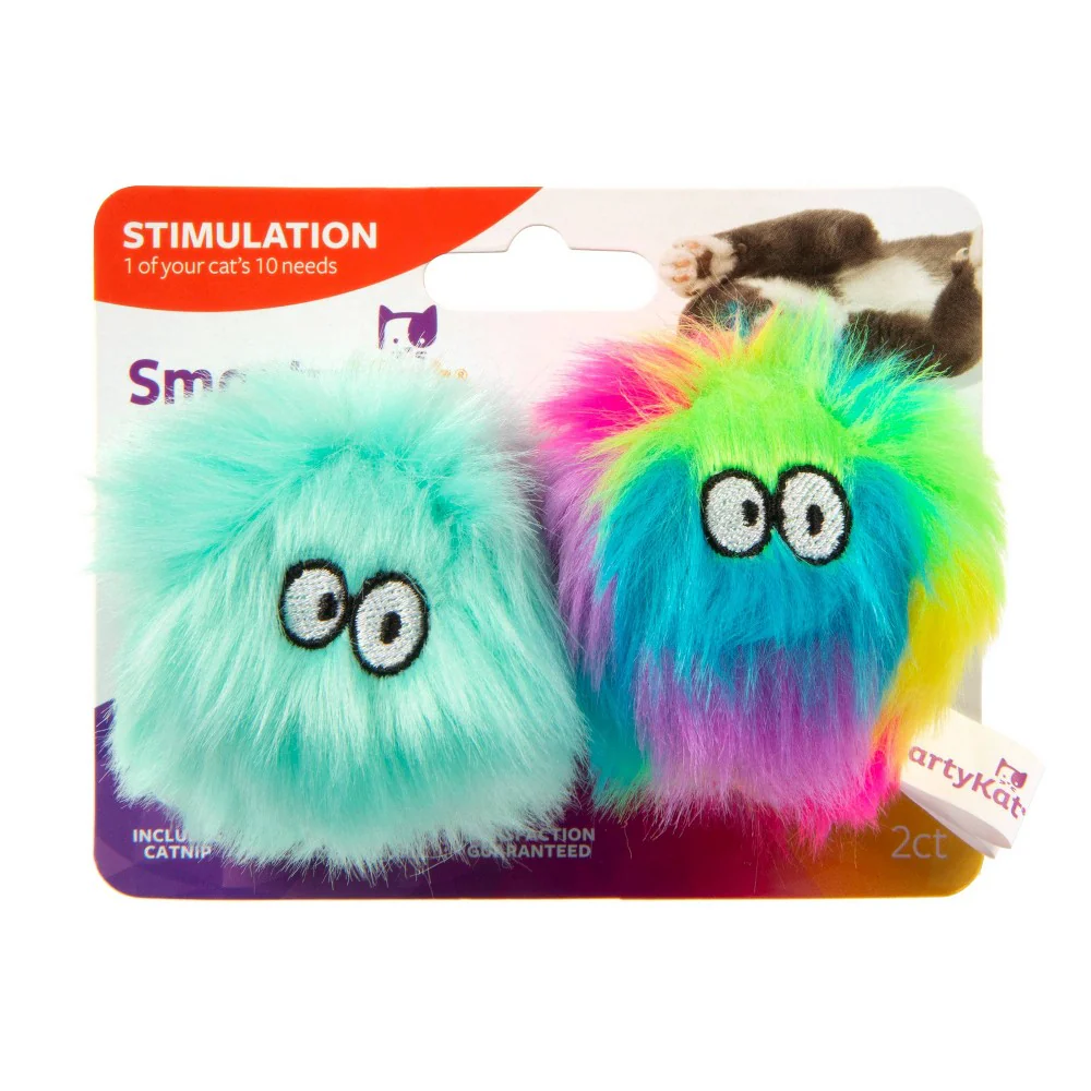 SmartyKat, fuzzy friends, soft plush balls, cat toys, catnip filled, pure, potent, long lasting, set of 2 - Image 1