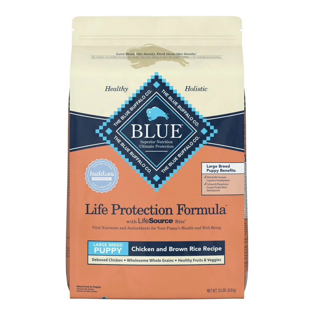 Blue Buffalo Life Protection Formula Large Breed Chicken and Brown Rice Dry Dog Food for Puppies  Whole Grain  15 lb. Bag - Image 1