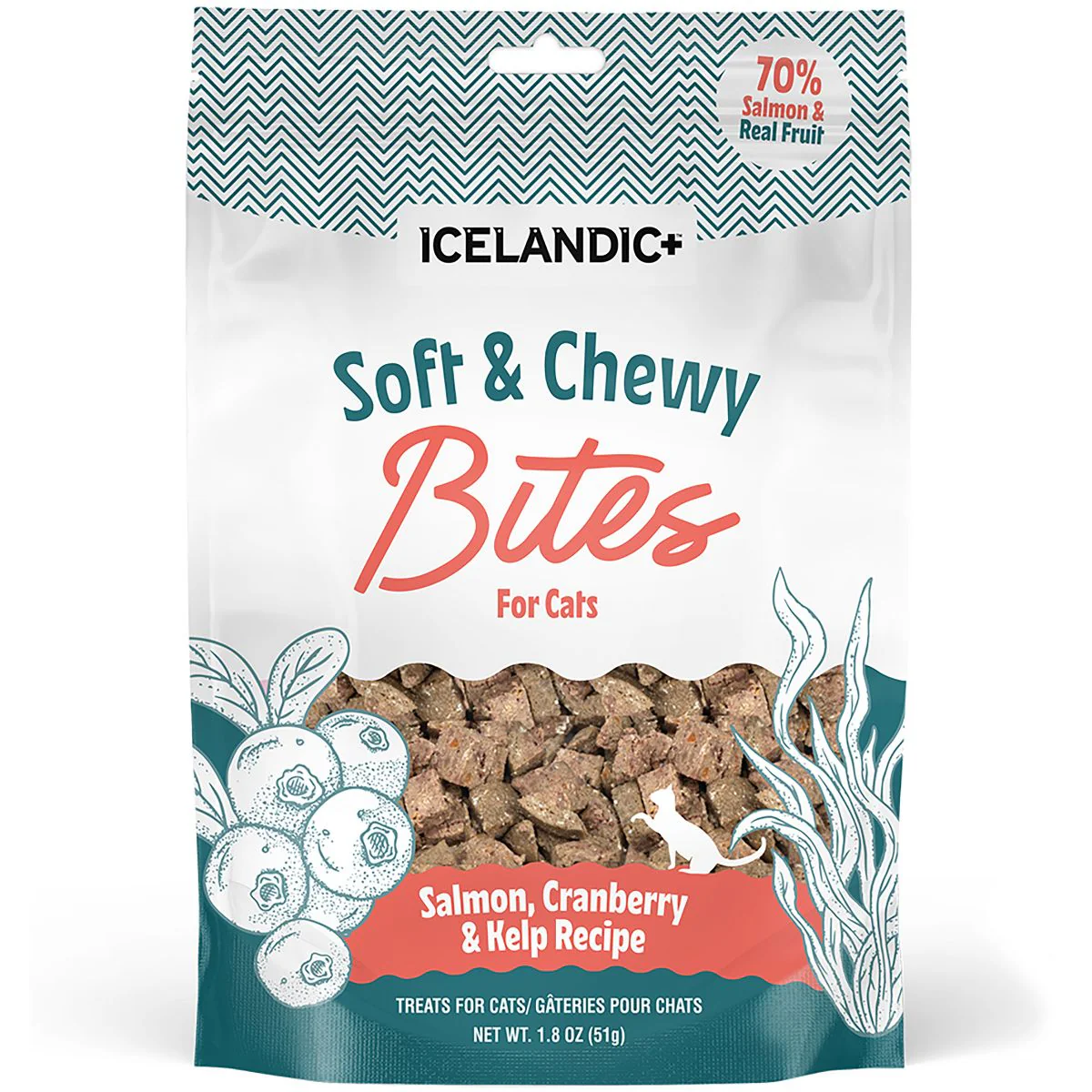 Icelandic+ Cat Treat Soft & Chewy Bites Salmon Cranberry & Kelp 1.8 oz - Image 1